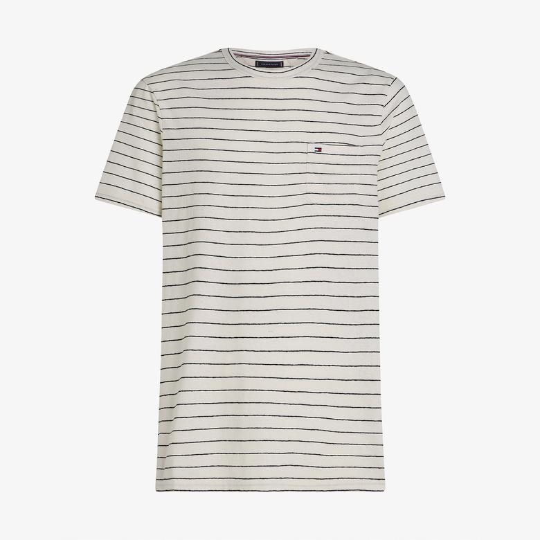 Tommy Hilfiger Cotton Linen Stripe Erkek Beyaz T-Shirt