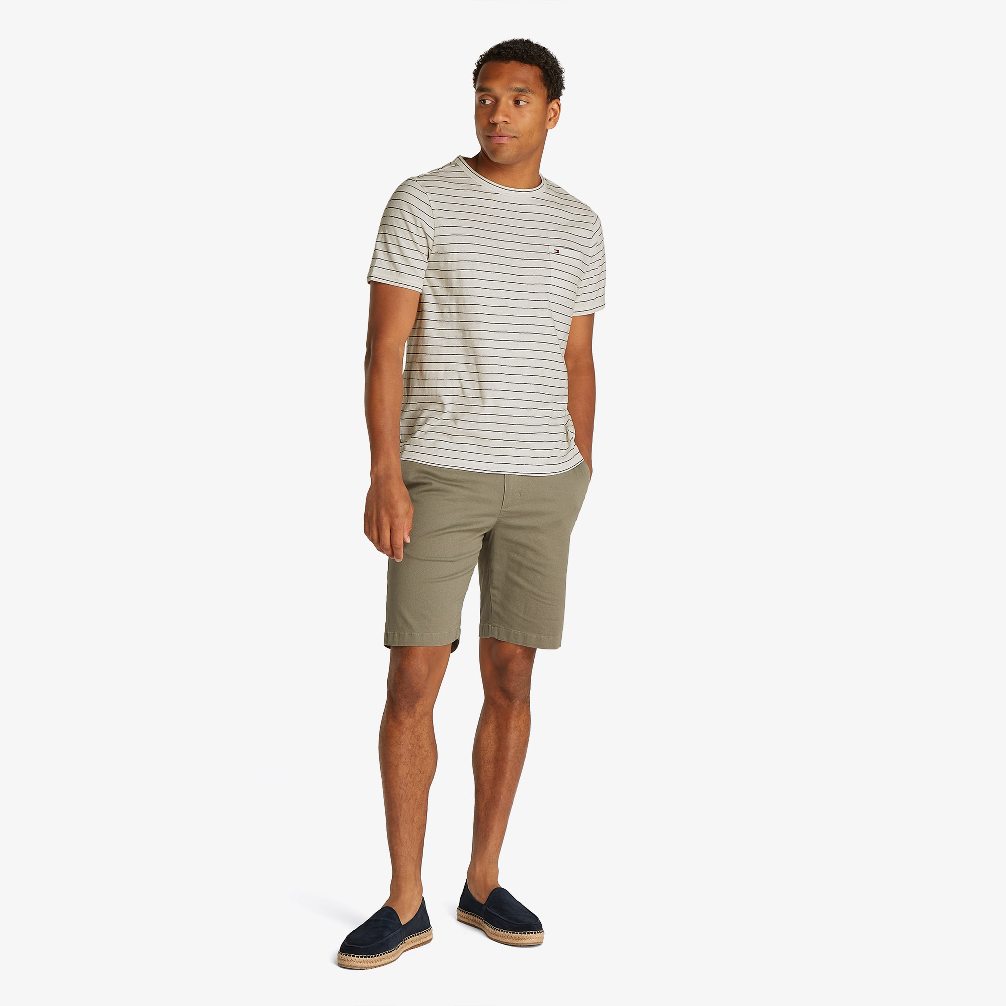 Tommy Hilfiger Cotton Linen Stripe Erkek Beyaz T-Shirt