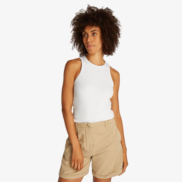 Tommy Hilfiger Slim 5X2 Rib Mid Kadın Beyaz T-Shirt