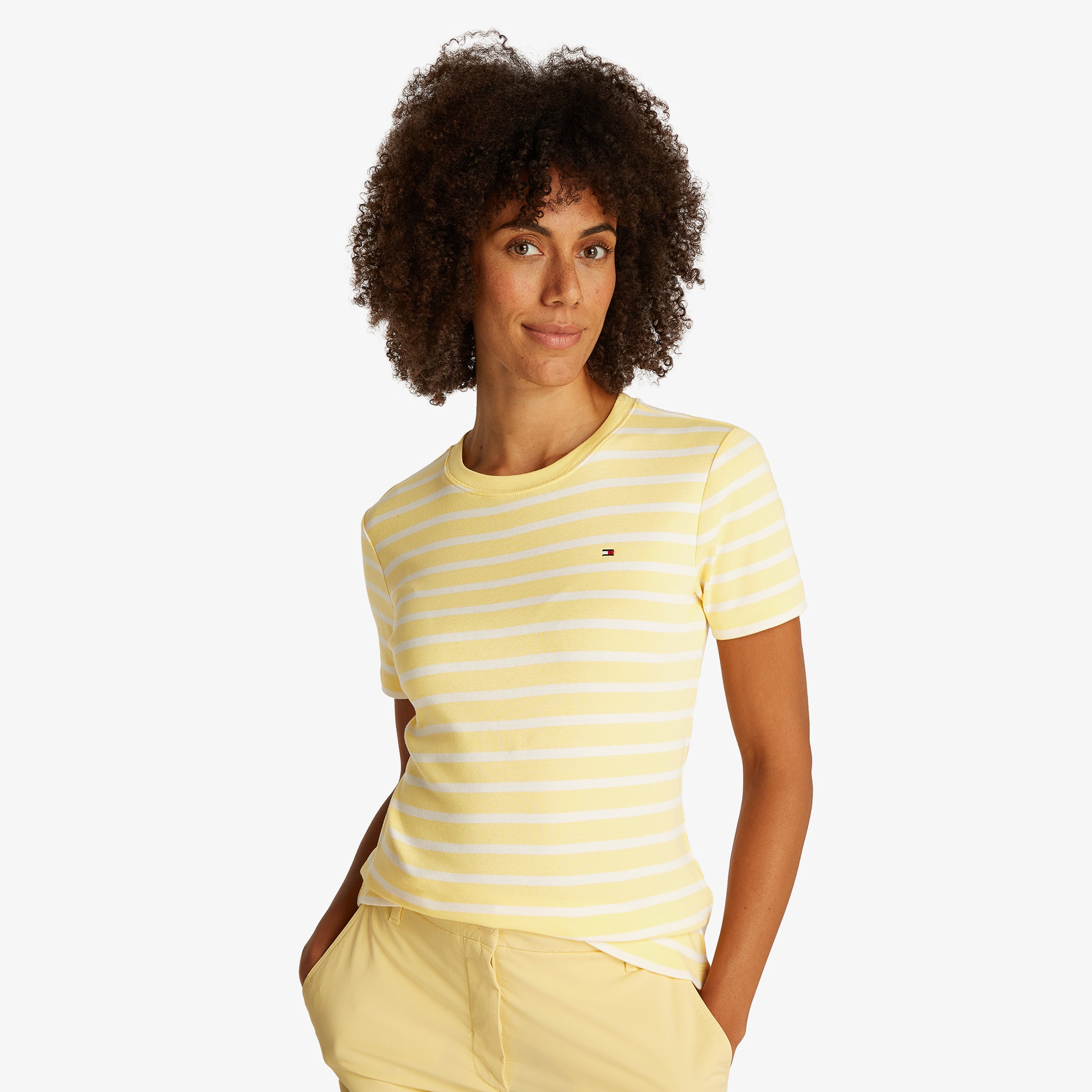 Tommy Hilfiger Slim Cody C-Nk Kadın Sarı T-Shirt