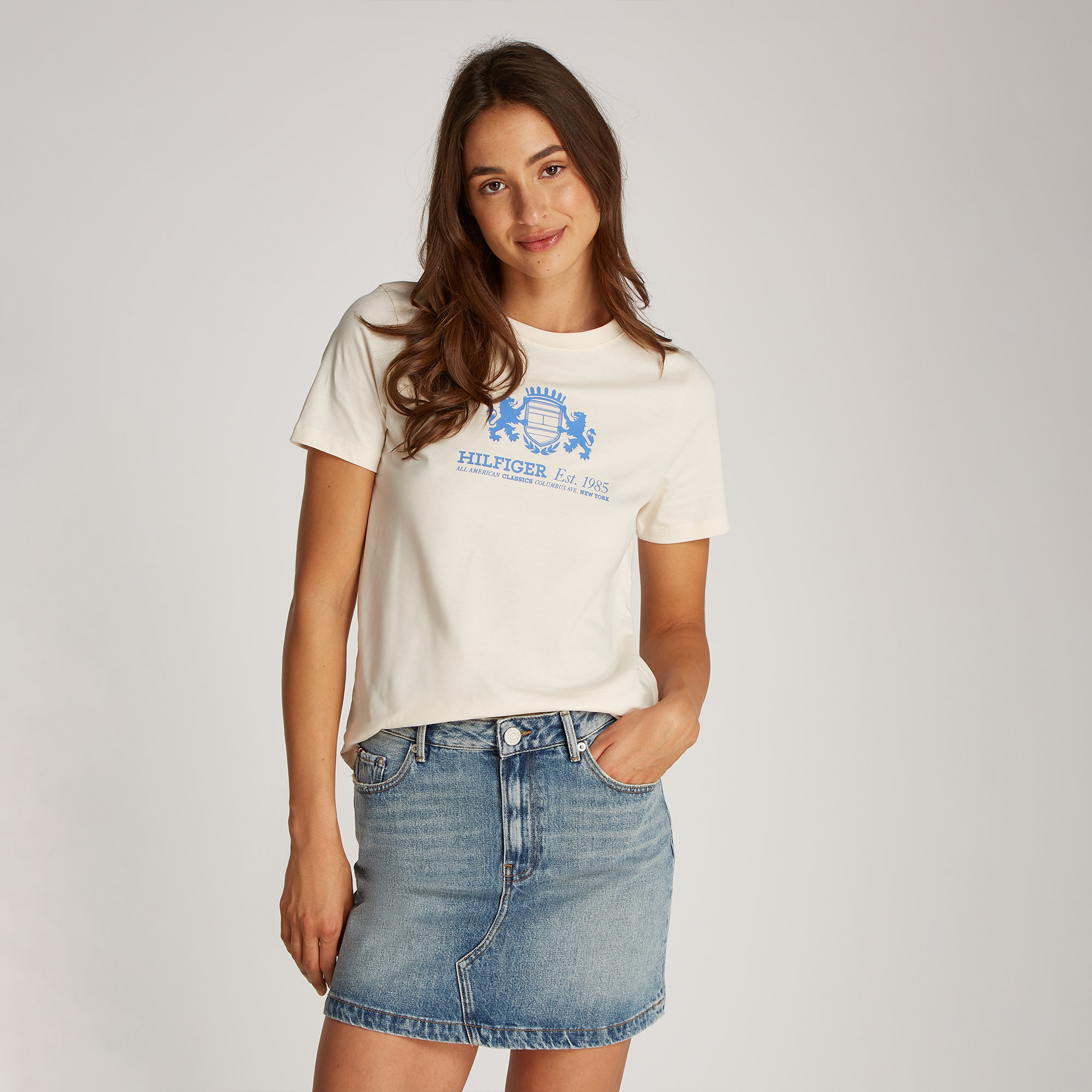 Tommy Hilfiger Slim Varsity C-Nk Kadın Bej T-Shirt