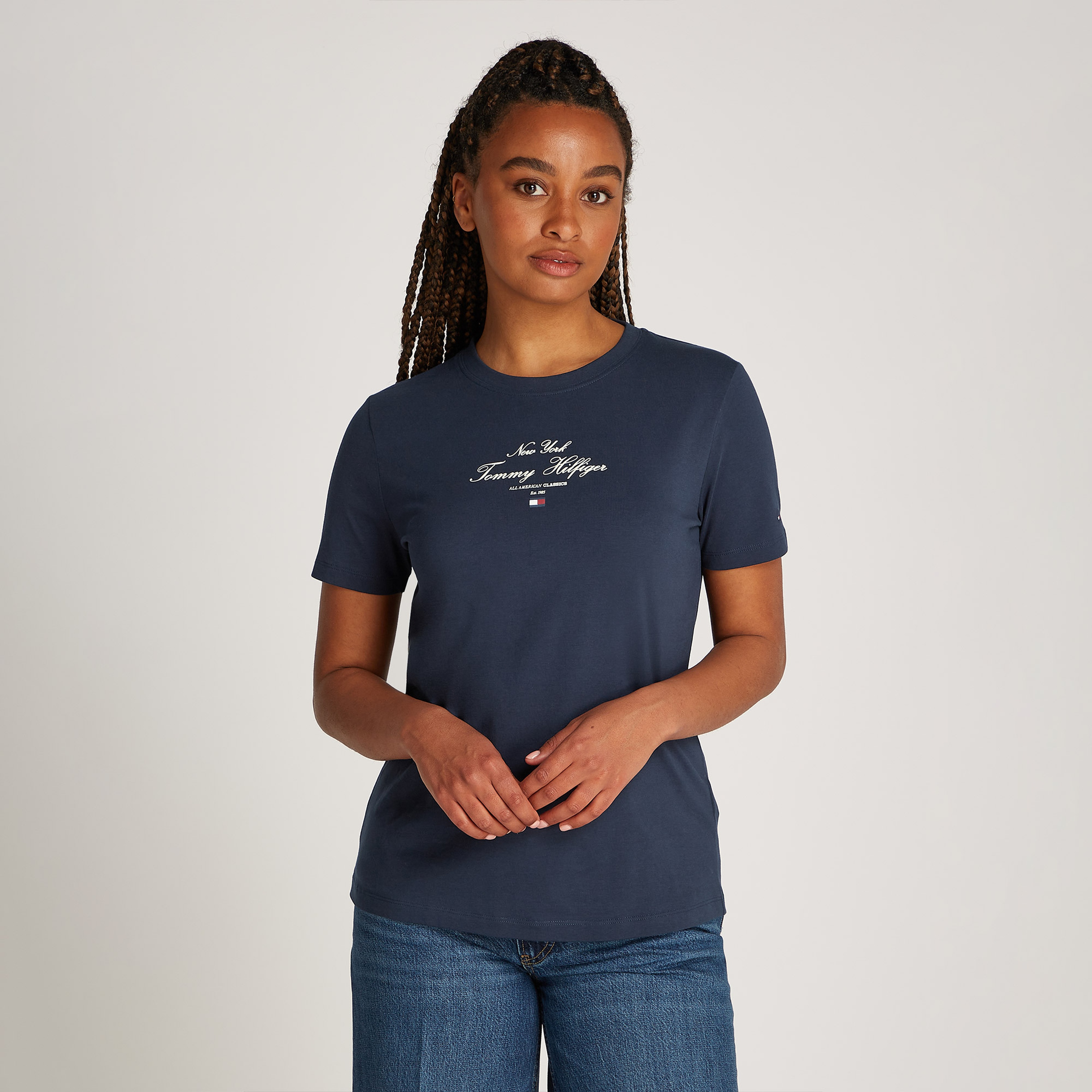 Tommy Hilfiger Reg Script C-Nk Kadın Lacivert T-Shirt