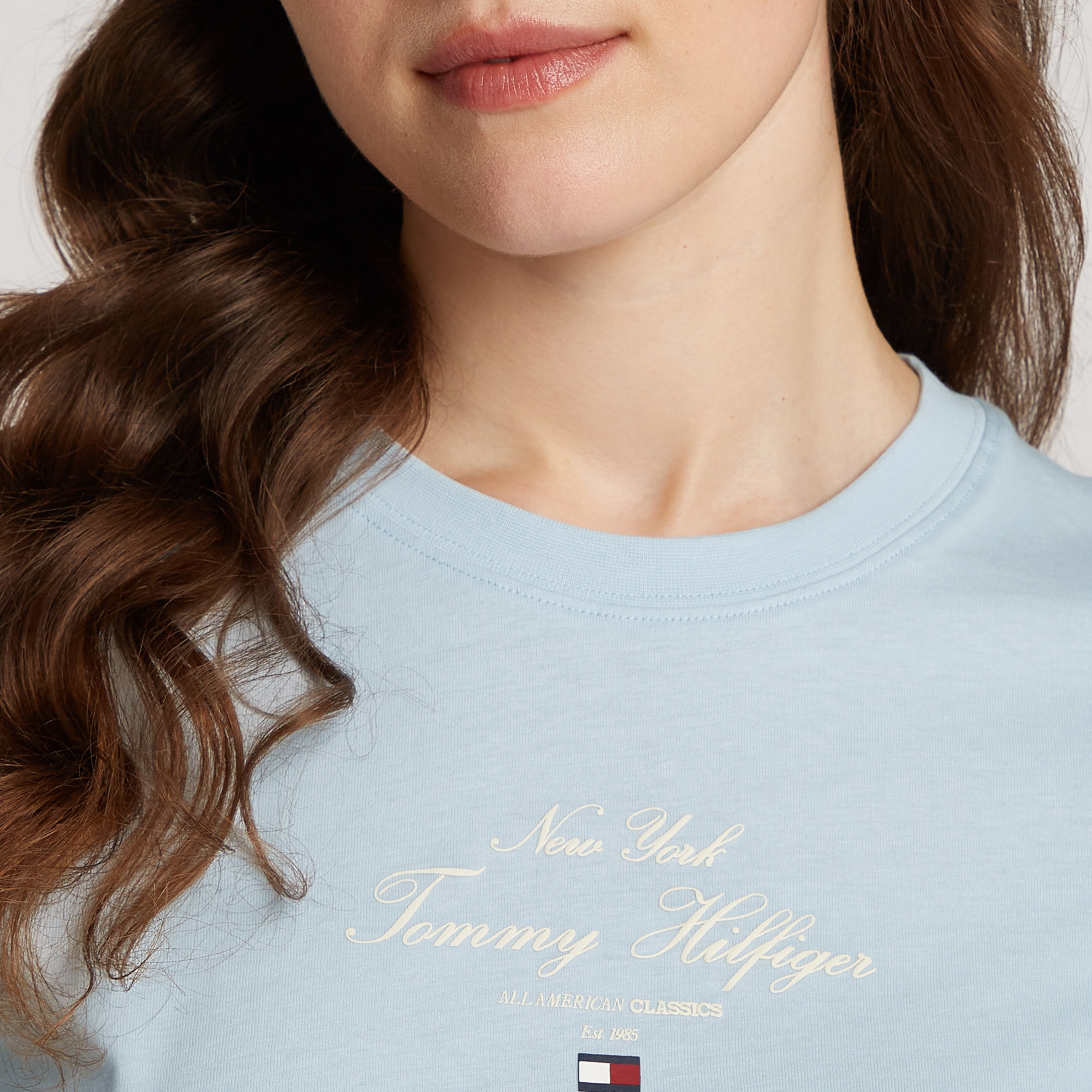 Tommy Hilfiger Reg Script C-Nk Kadın Mavi T-Shirt