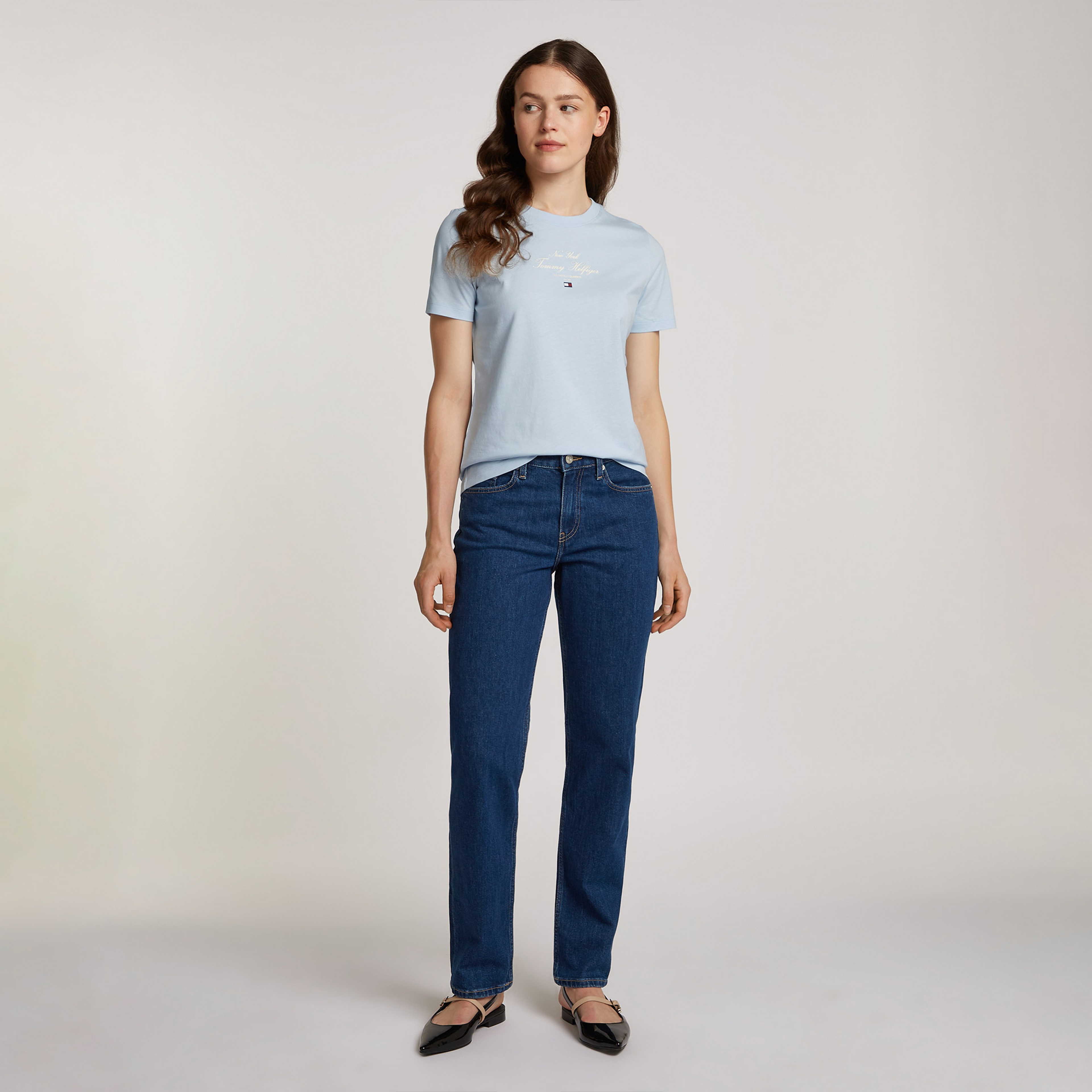 Tommy Hilfiger Reg Script C-Nk Kadın Mavi T-Shirt