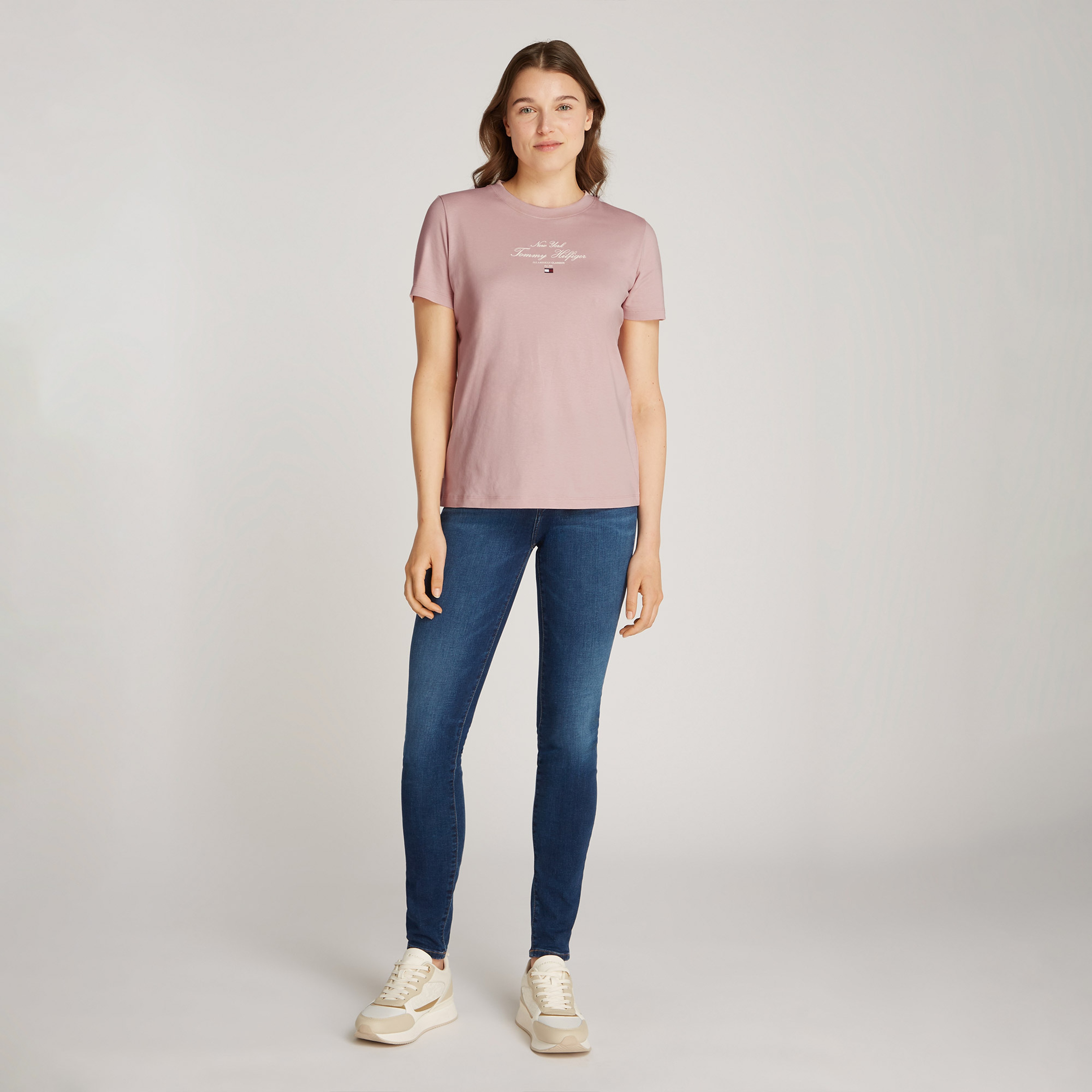 Tommy Hilfiger Reg Script C-Nk Kadın Pembe T-Shirt