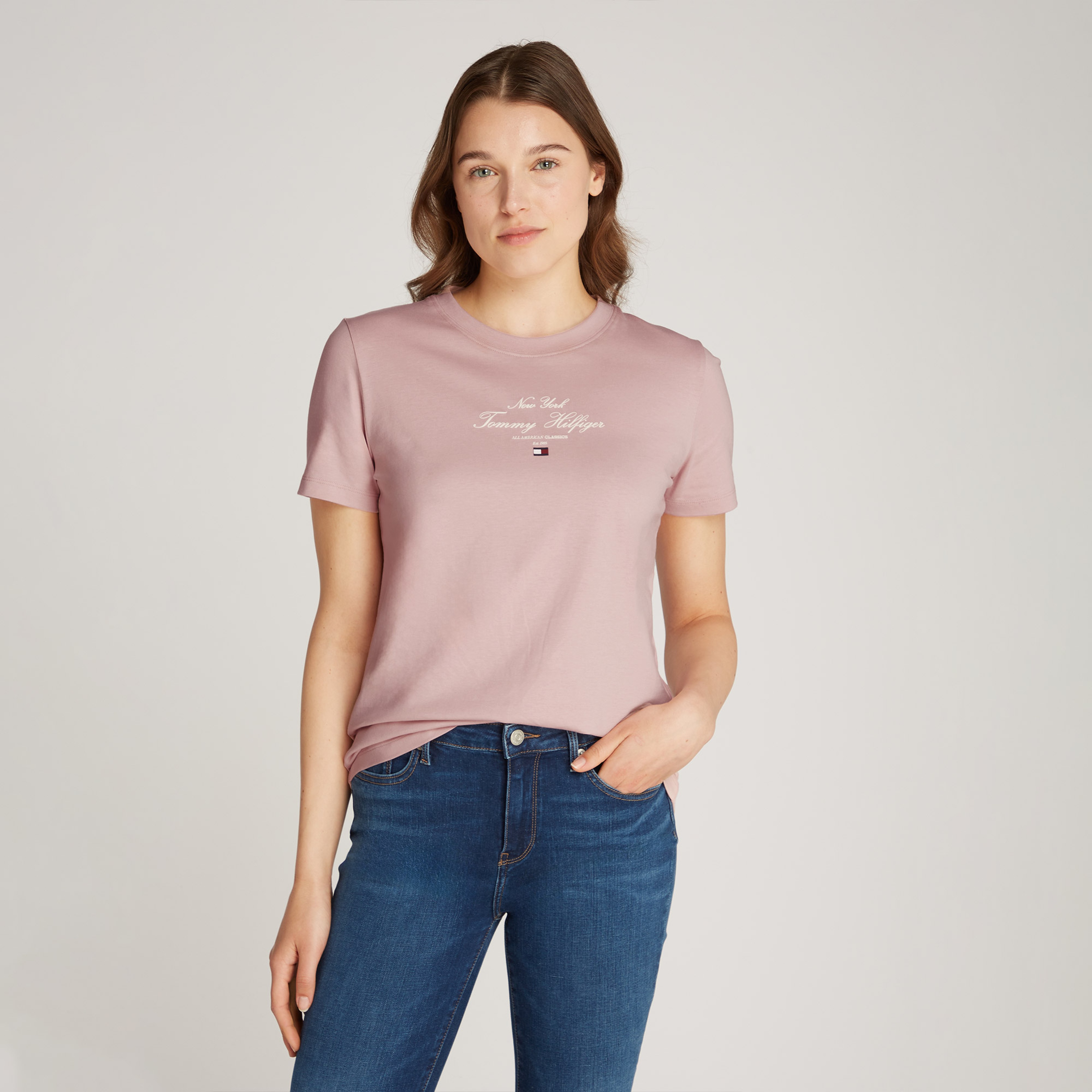 Tommy Hilfiger Reg Script C-Nk Kadın Pembe T-Shirt