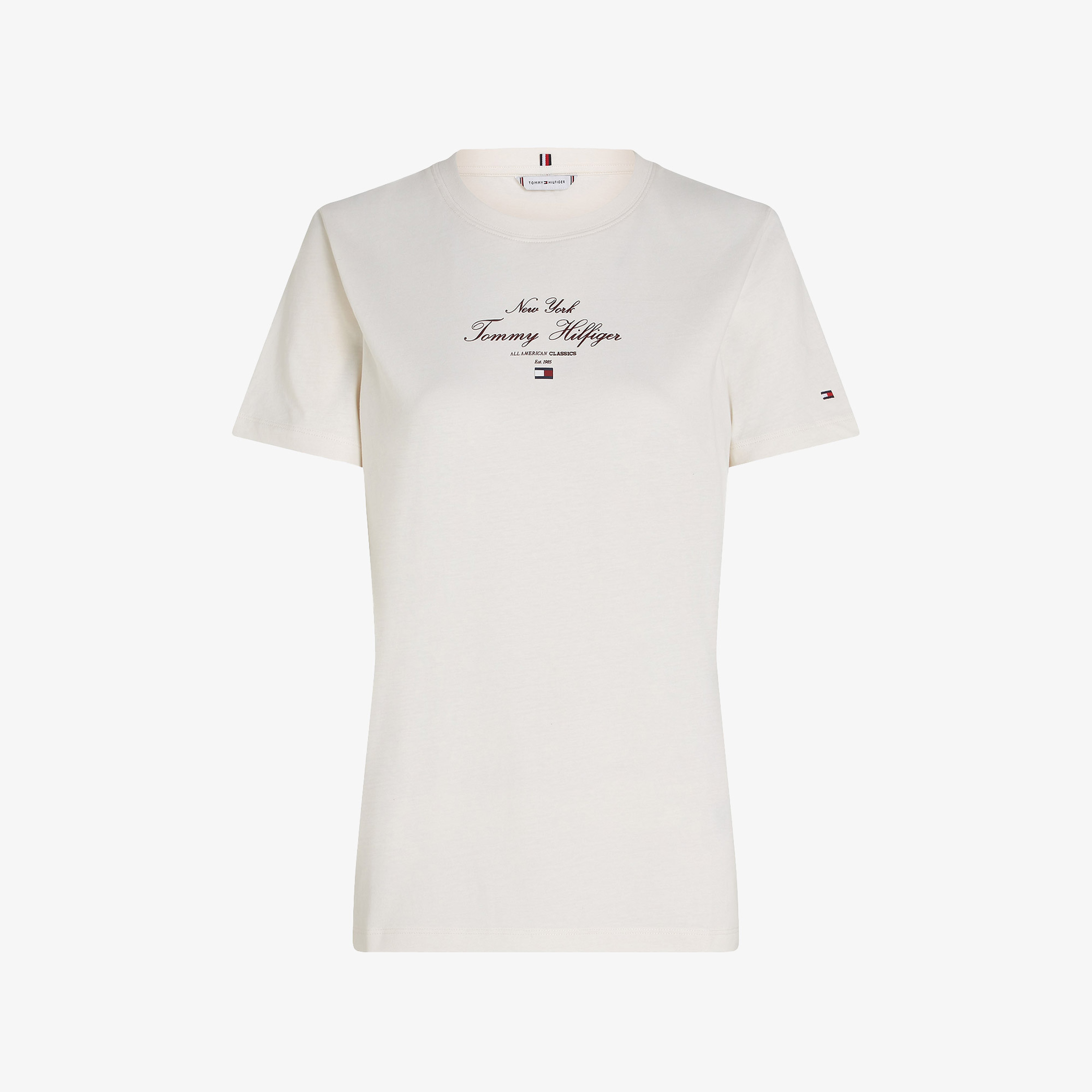 Tommy Hilfiger Regular Script Kadın Krem Rengi T-Shirt