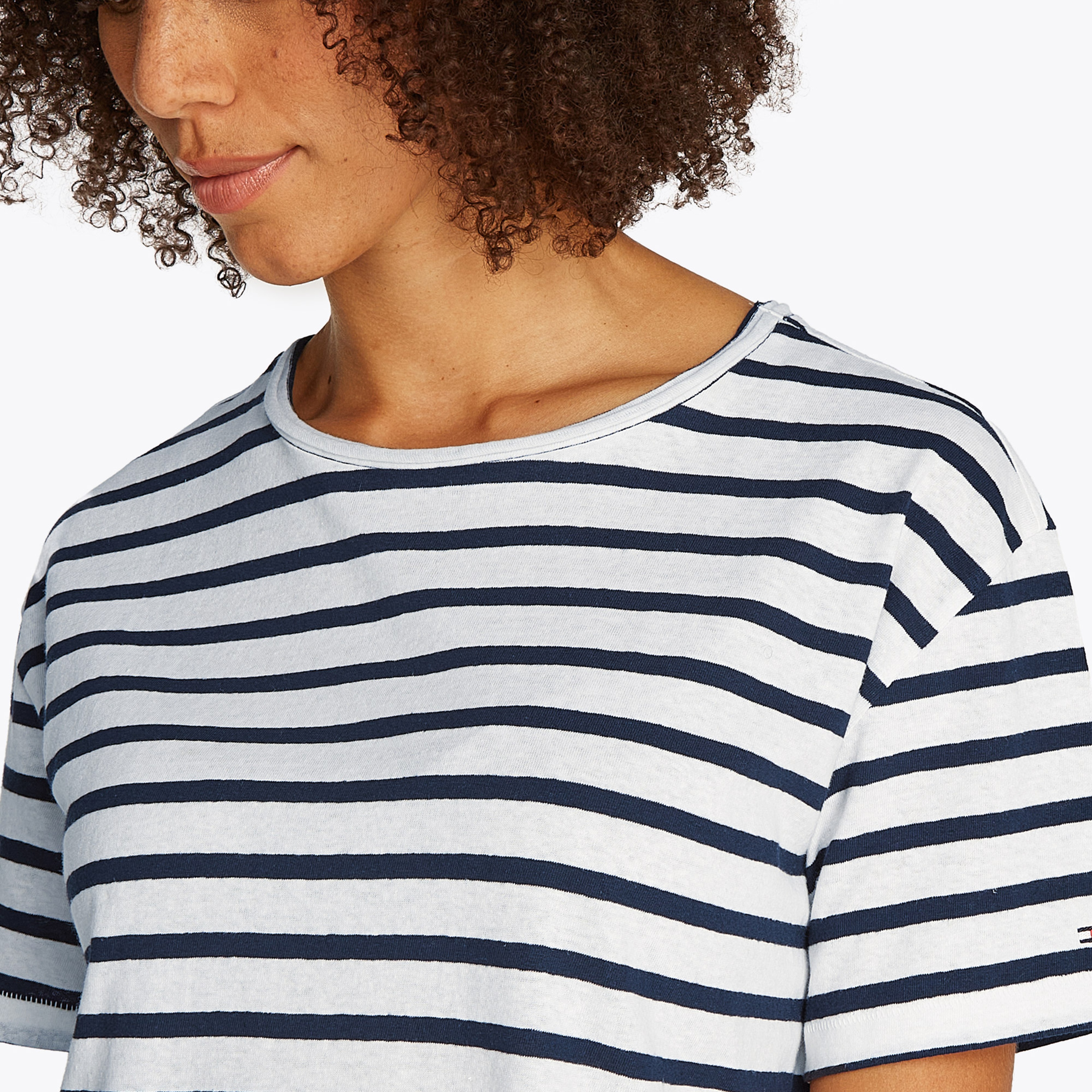 Tommy Hilfiger Modern Co Linen C-Nk Kadın Mavi T-Shirt