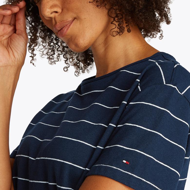 Tommy Hilfiger Modern Co Linen C-Nk Kadın Mavi T-Shirt