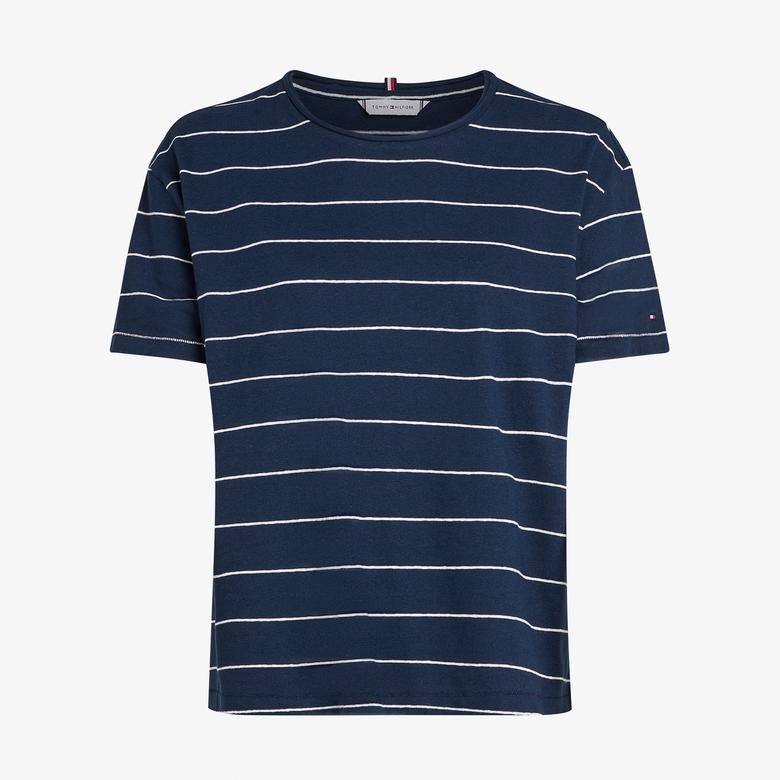 Tommy Hilfiger Modern Co Linen C-Nk Kadın Mavi T-Shirt