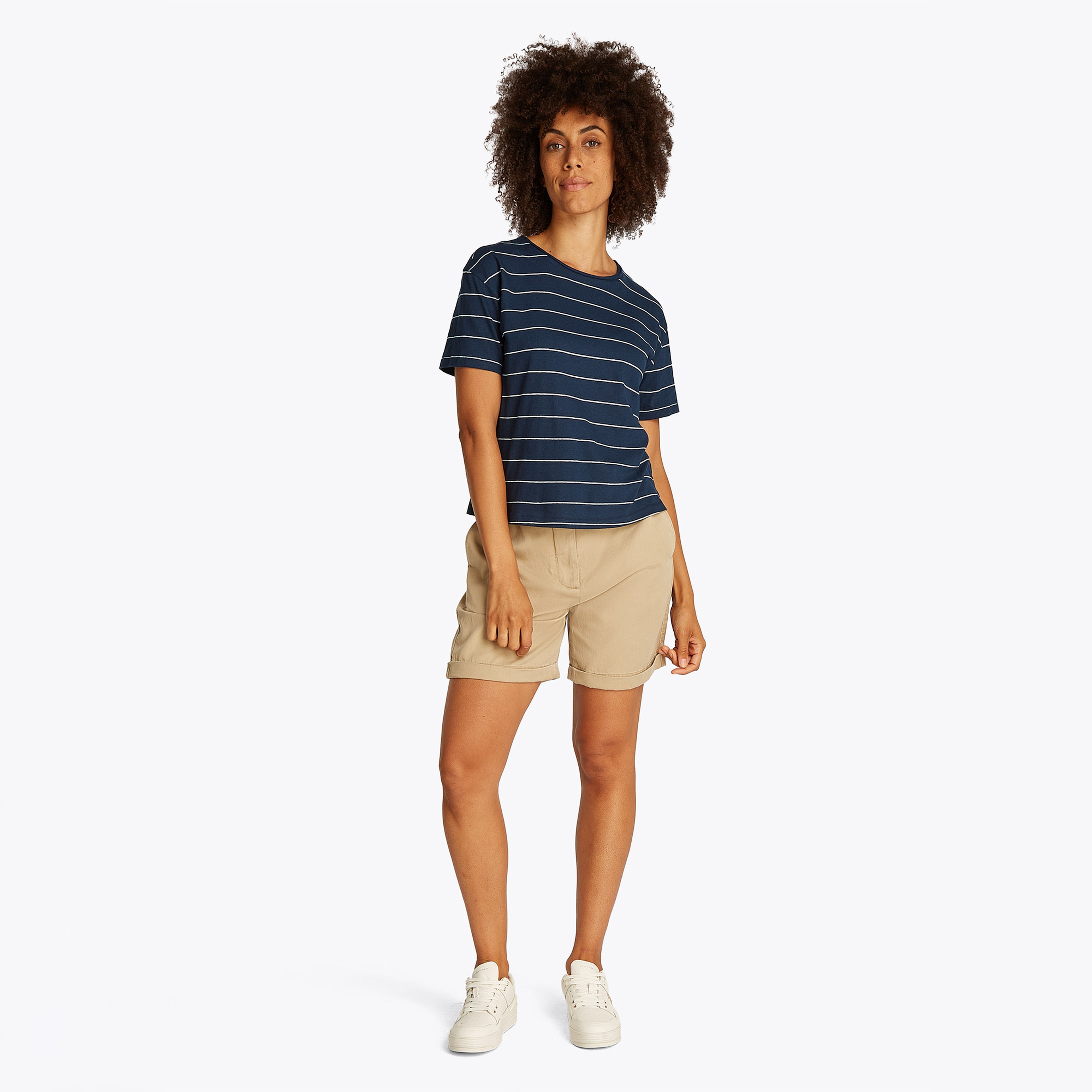 Tommy Hilfiger Modern Co Linen C-Nk Kadın Mavi T-Shirt