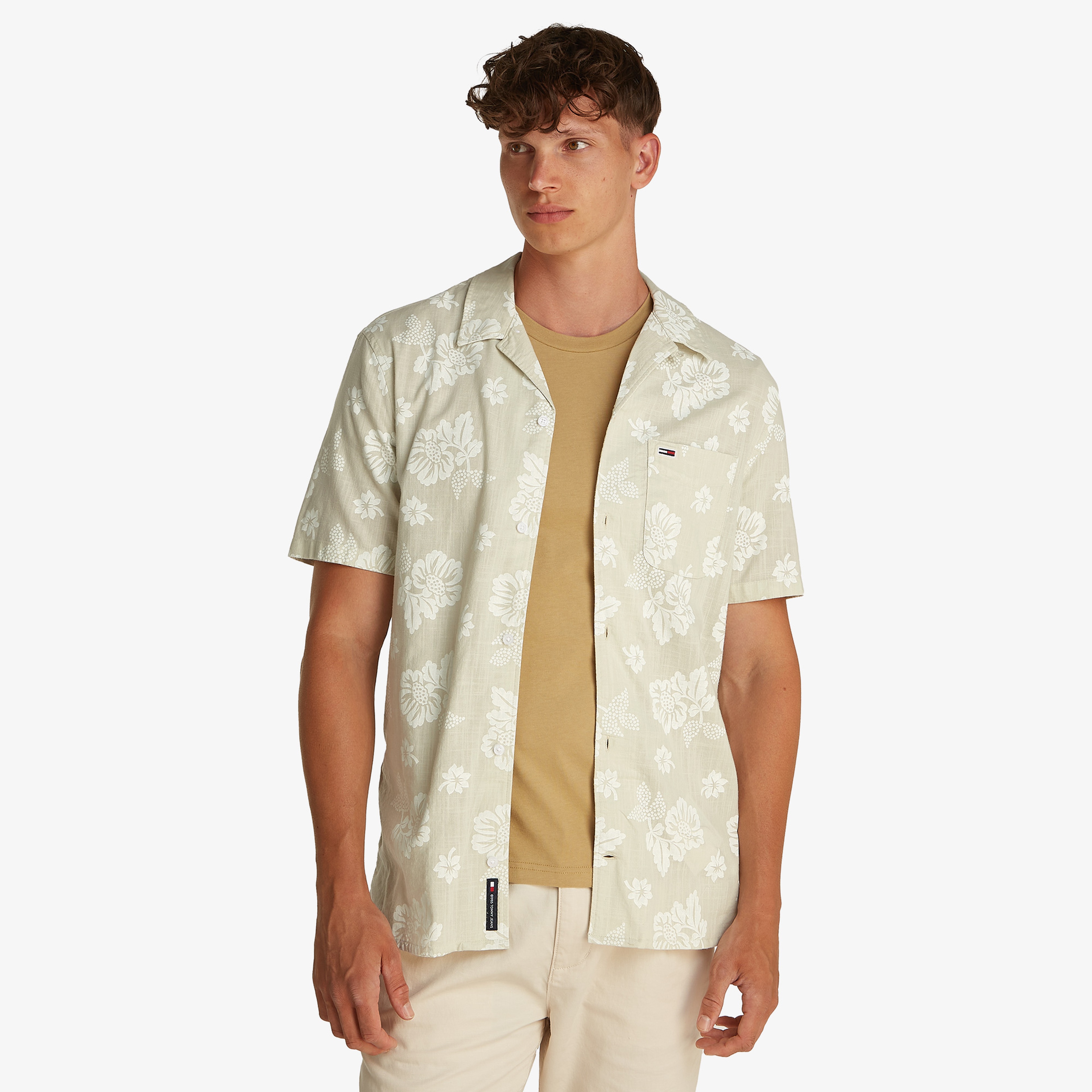 Tommy Jeans Reg Slub Aop Ext Erkek Bej Gömlek