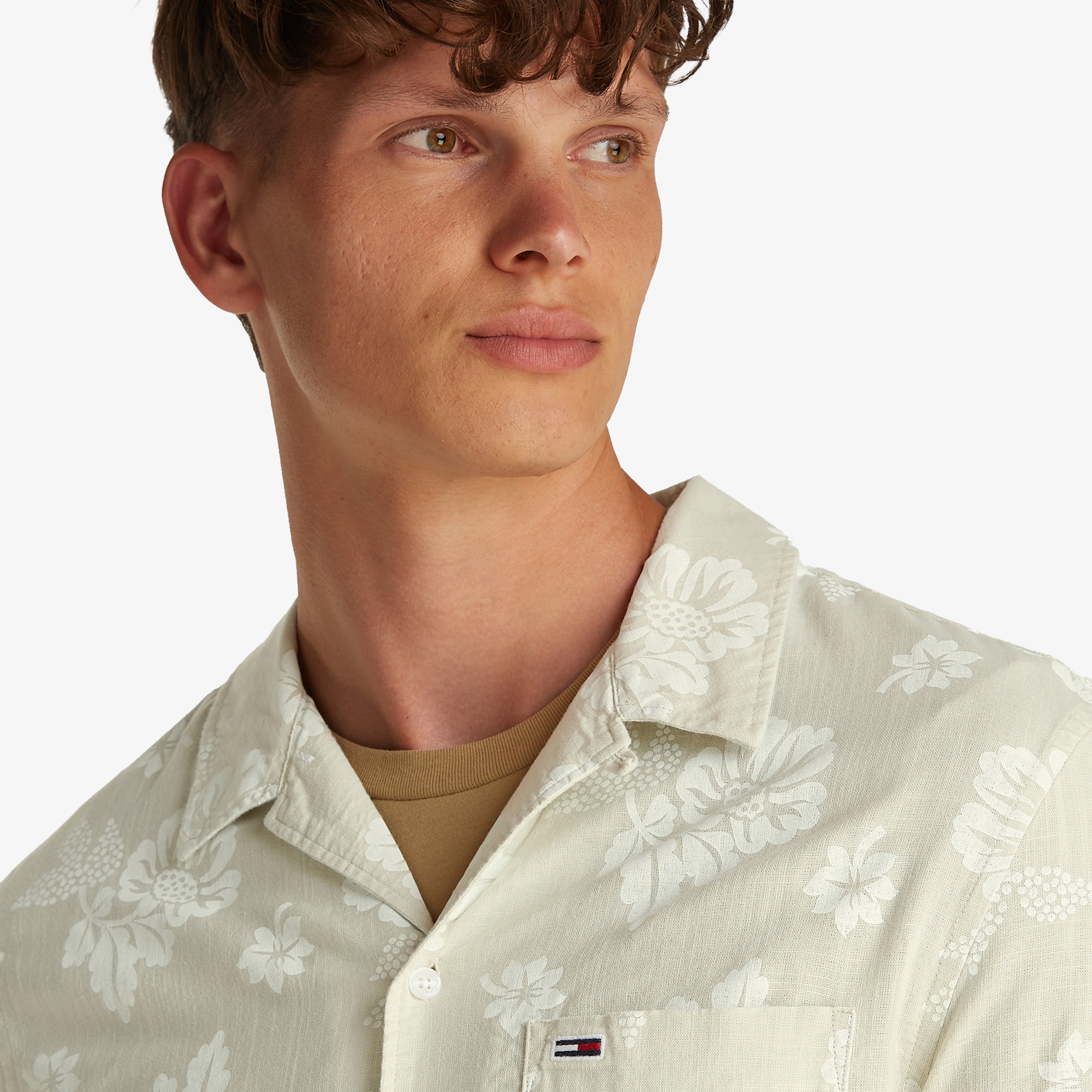 Tommy Jeans Reg Slub Aop Ext Erkek Bej Gömlek