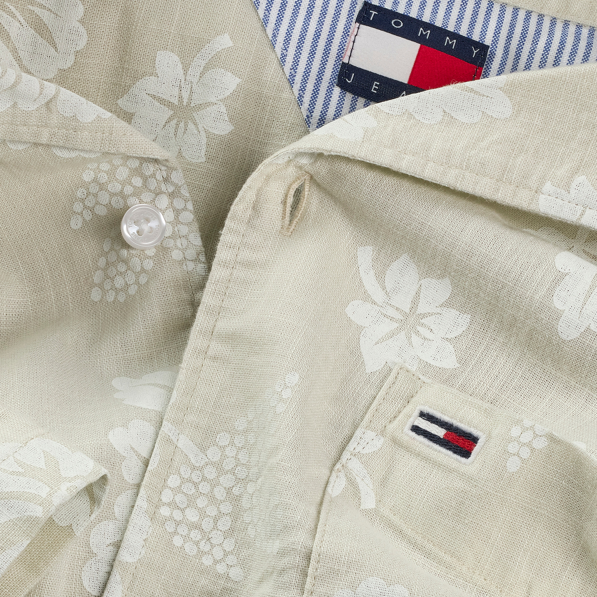 Tommy Jeans Reg Slub Aop Ext Erkek Bej Gömlek