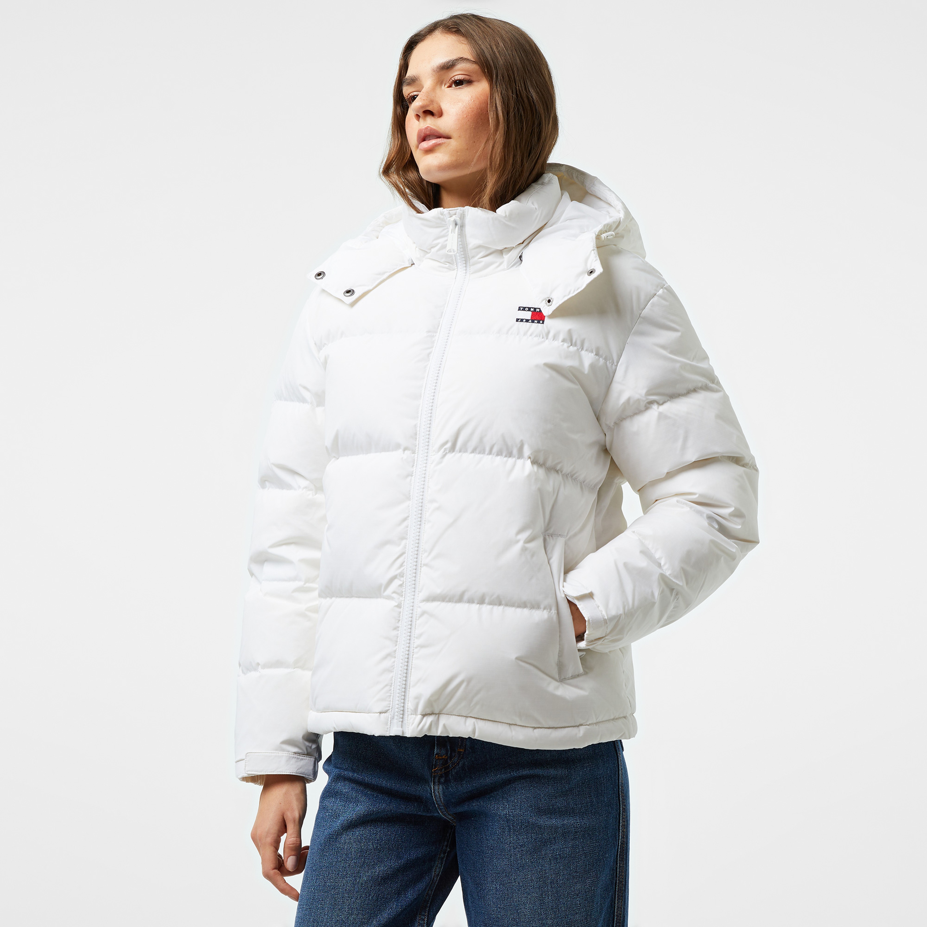 Tommy Hilfiger Jeans Alaska Puffer Kadın Beyaz Mont