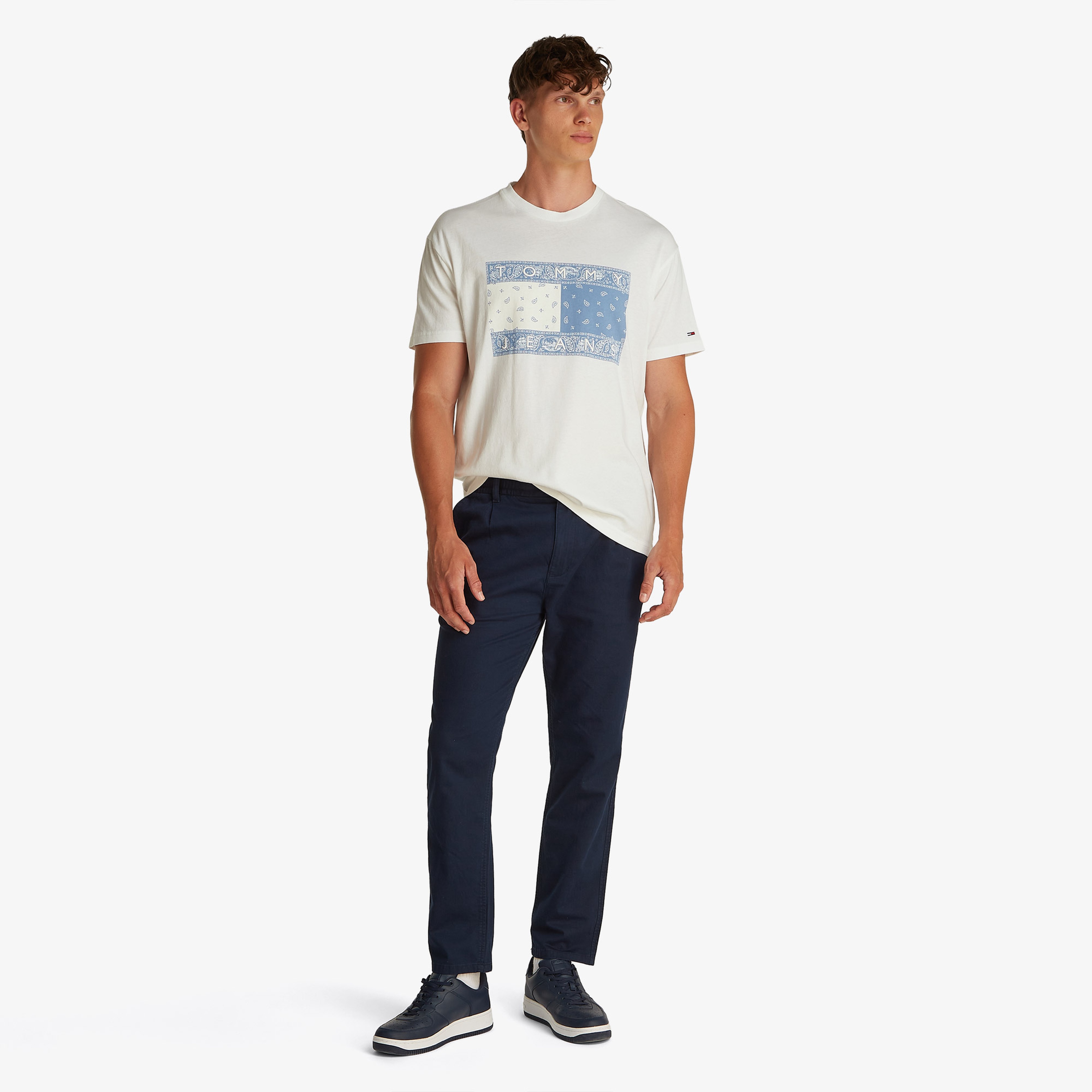 Tommy Jeans Relax Paisley Flag Erkek Beyaz T-Shirt