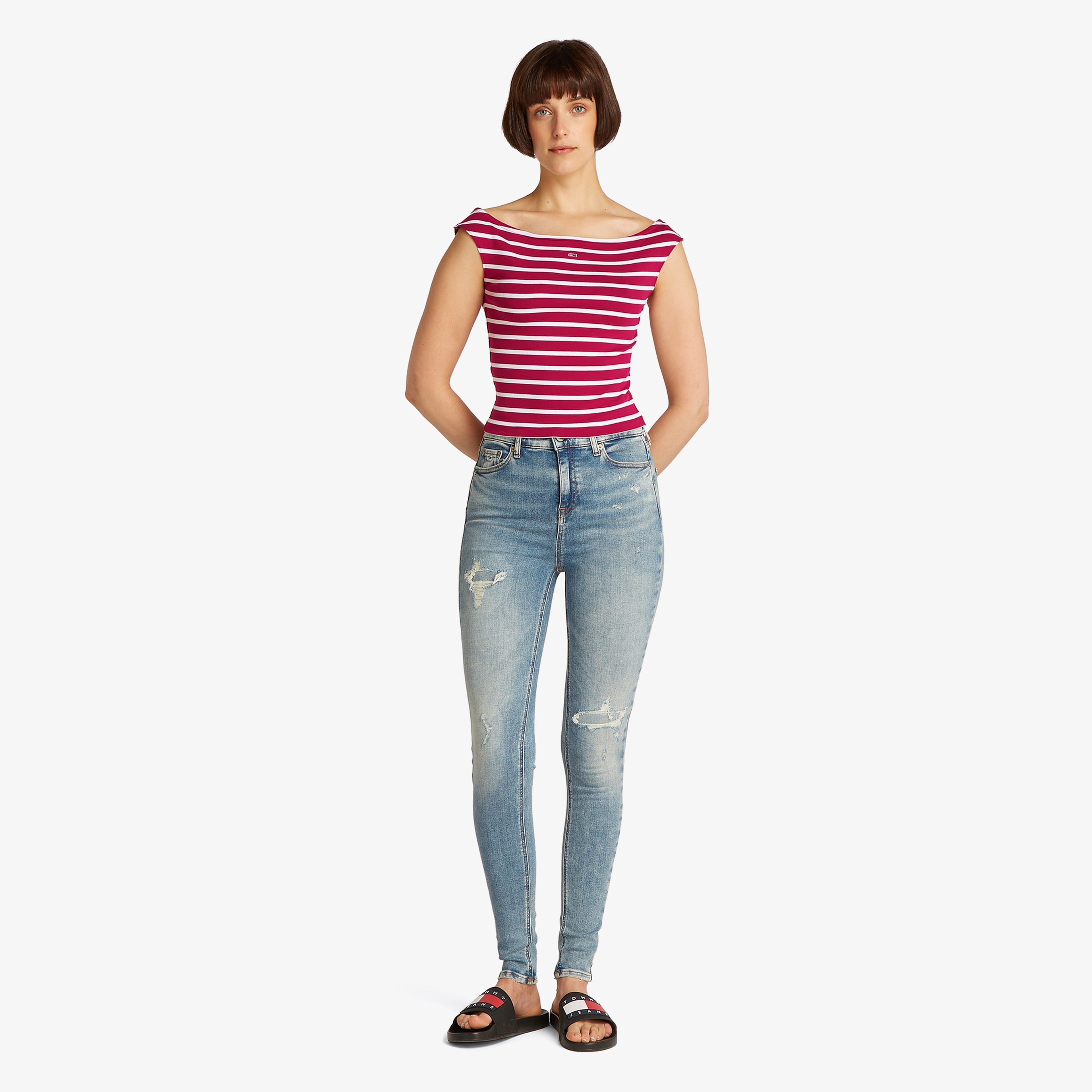 Tommy Jeans Boat Neck Ext Kadın Kırmızı T-Shirt