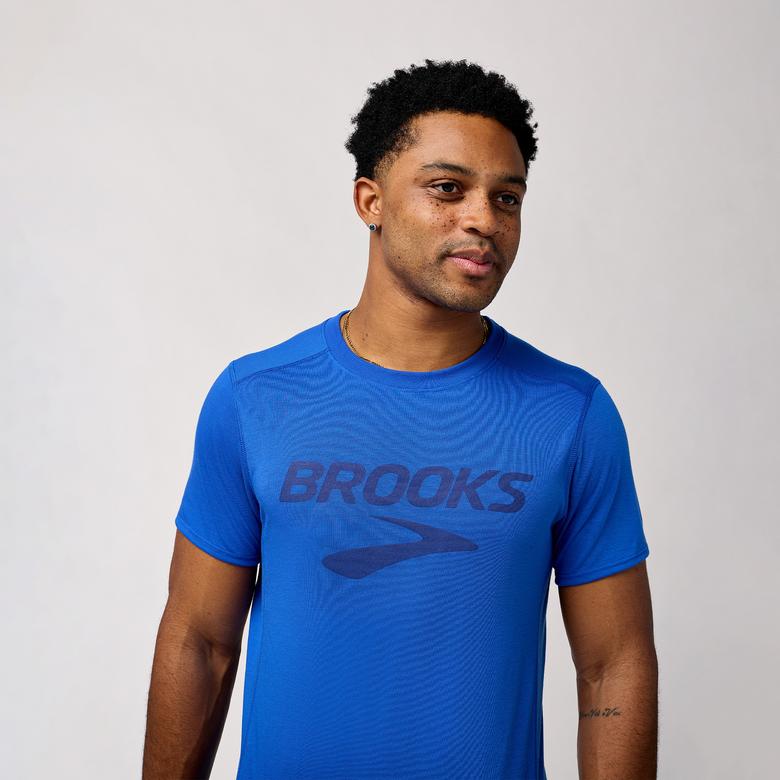 Brooks Distance Sleeve 3.0 Erkek Mavi Koşu T-Shirt
