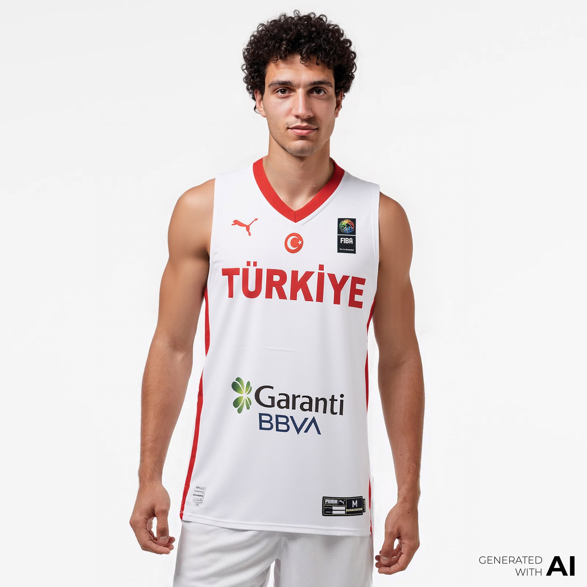 Puma Turkey V-Neck Game Jersey Erkek Beyaz Basketbol Forması