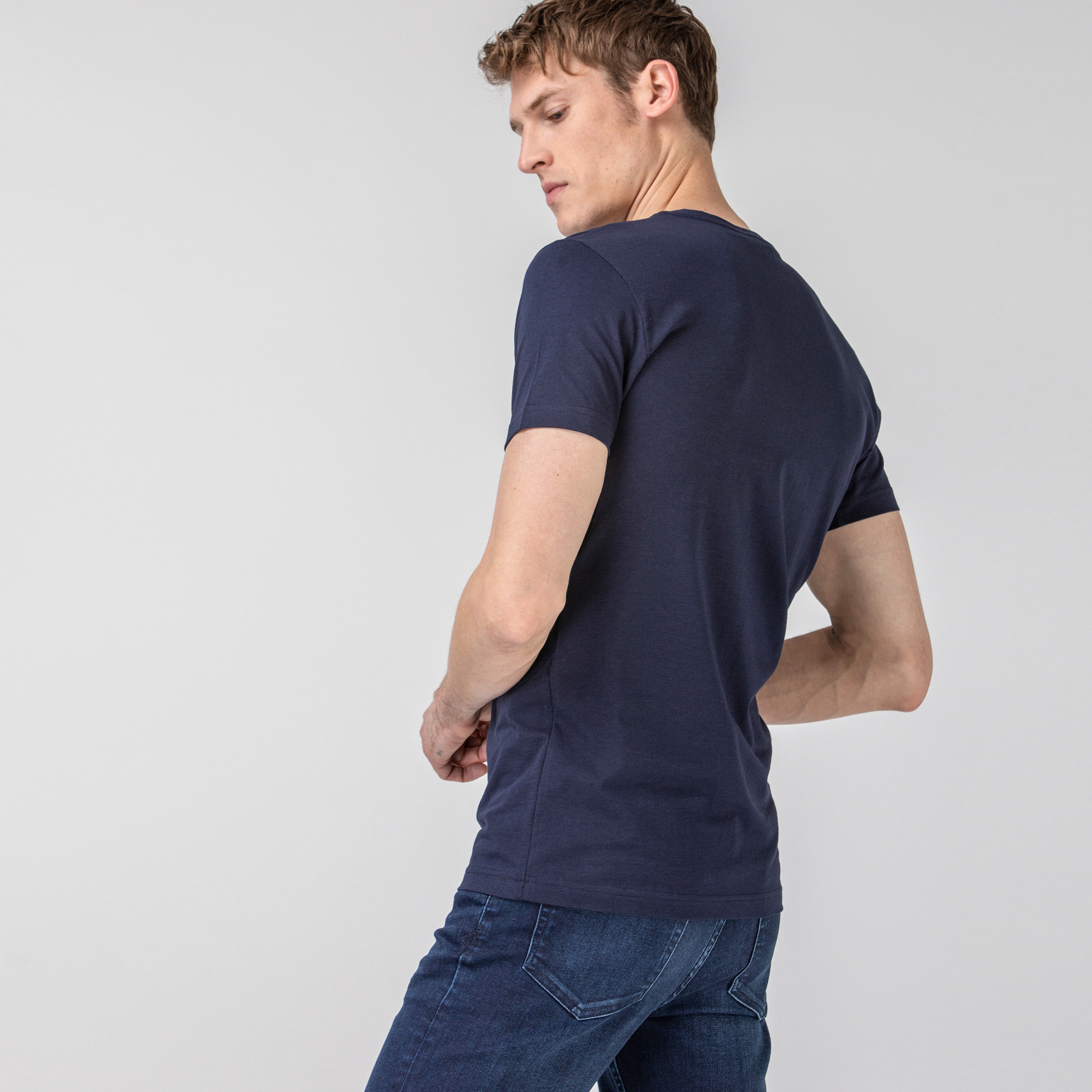 Erkek Slim Fit Bisiklet Yaka Lacivert T-Shirt