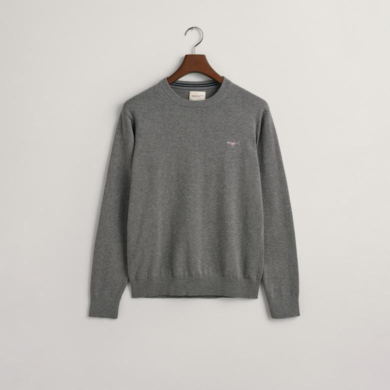 Gant Erkek Gri Regular Fit Bisiklet Yaka Kazak