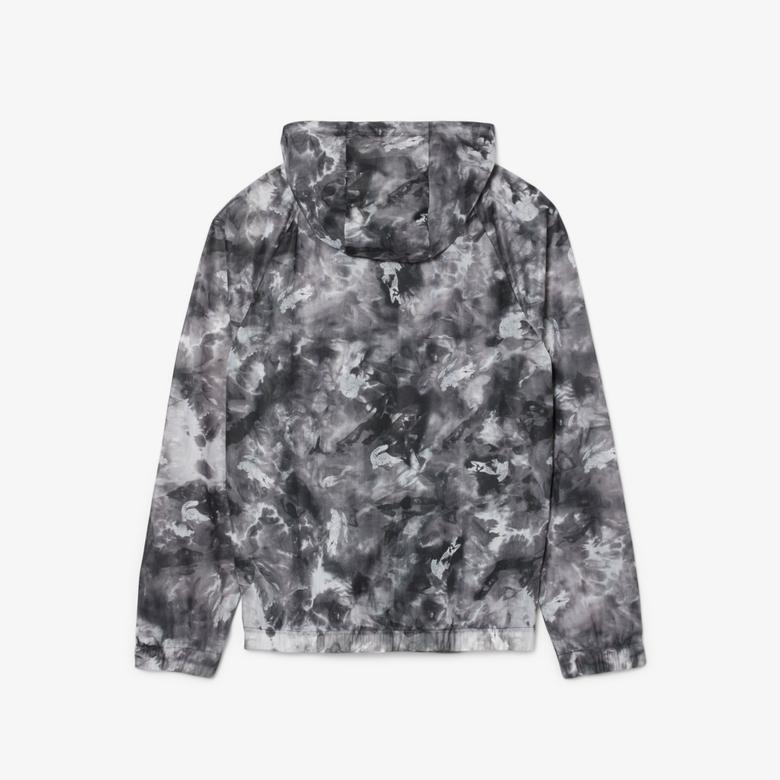 Erkek Kapüşonlu Baskılı Siyah Ceket