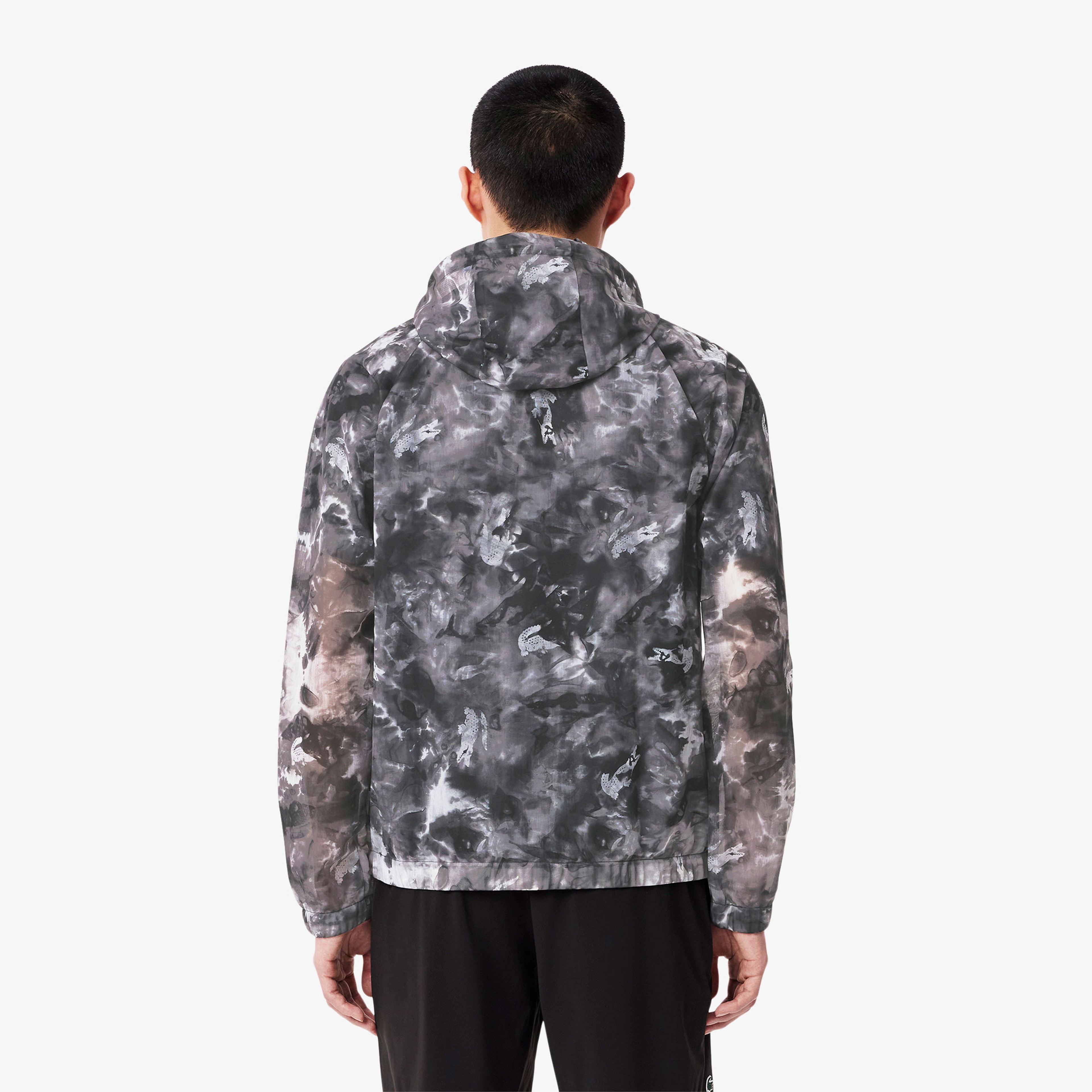 Erkek Kapüşonlu Baskılı Siyah Ceket