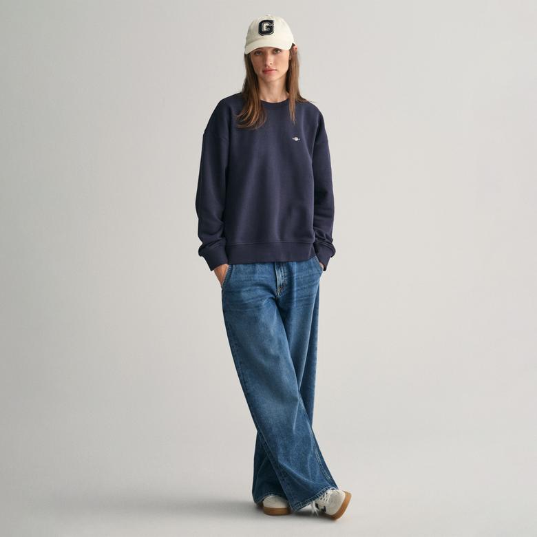 GANT Kadın Lacivert Relaxed Fit Bisiklet Yaka Sweatshirt