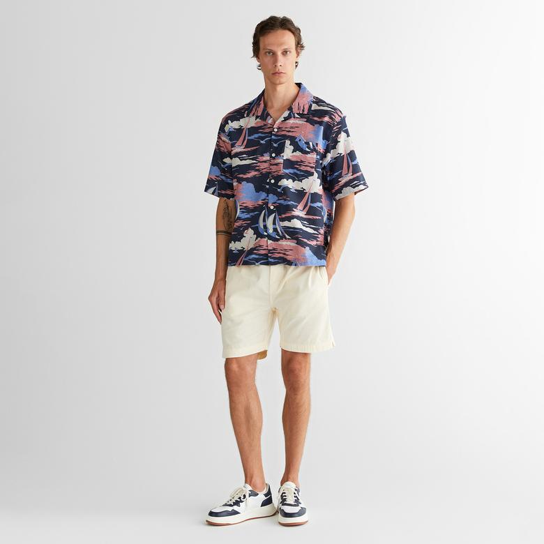 GANT Erkek Lacivert Relaxed Fit Klasik Yaka Desenli Gömlek