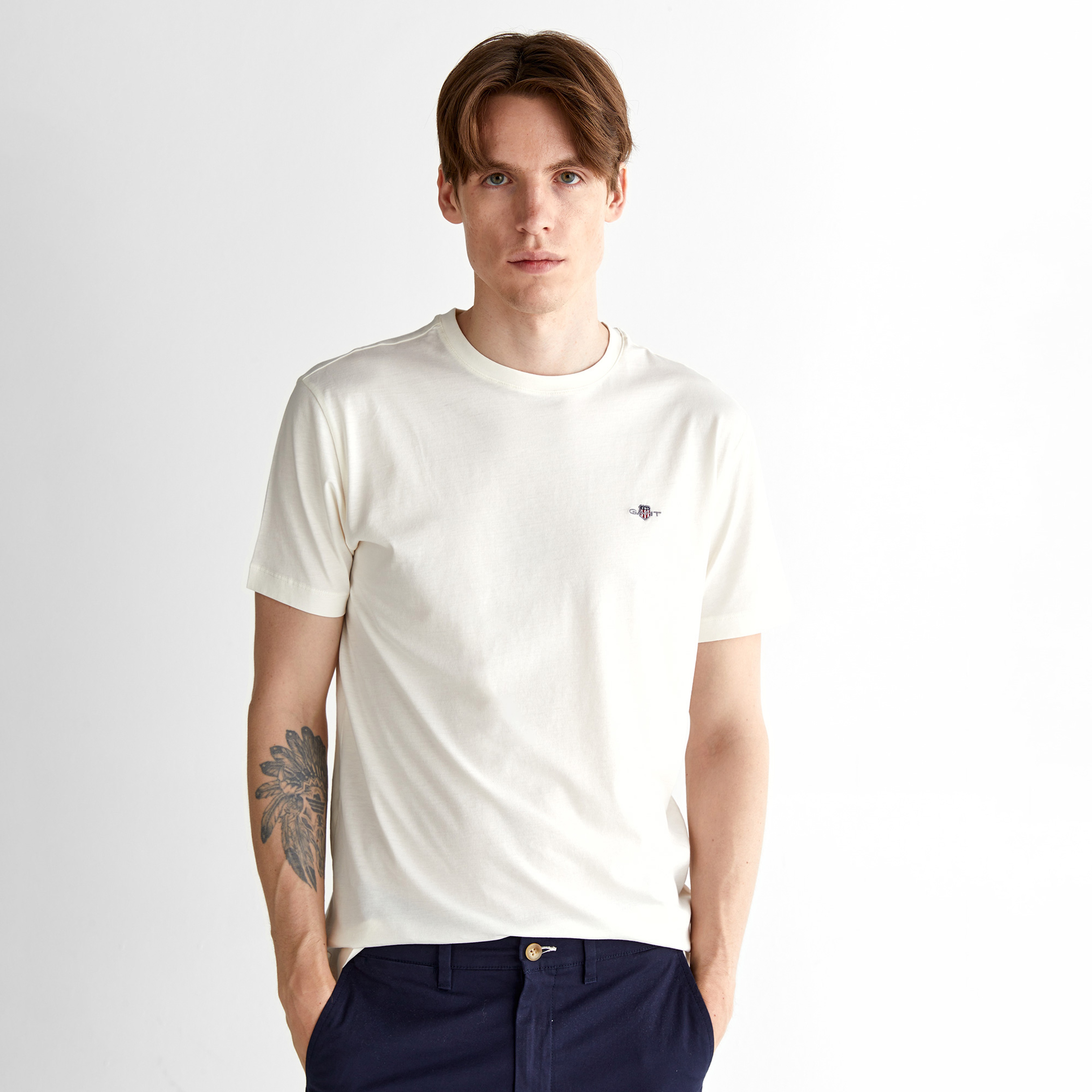 GANT Erkek Krem Regular Fit Bisiklet Yaka T-Shirt
