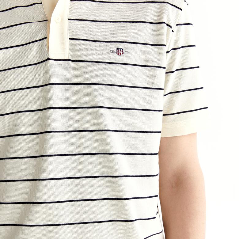 GANT Erkek Krem Regular Fit Çizgili Polo
