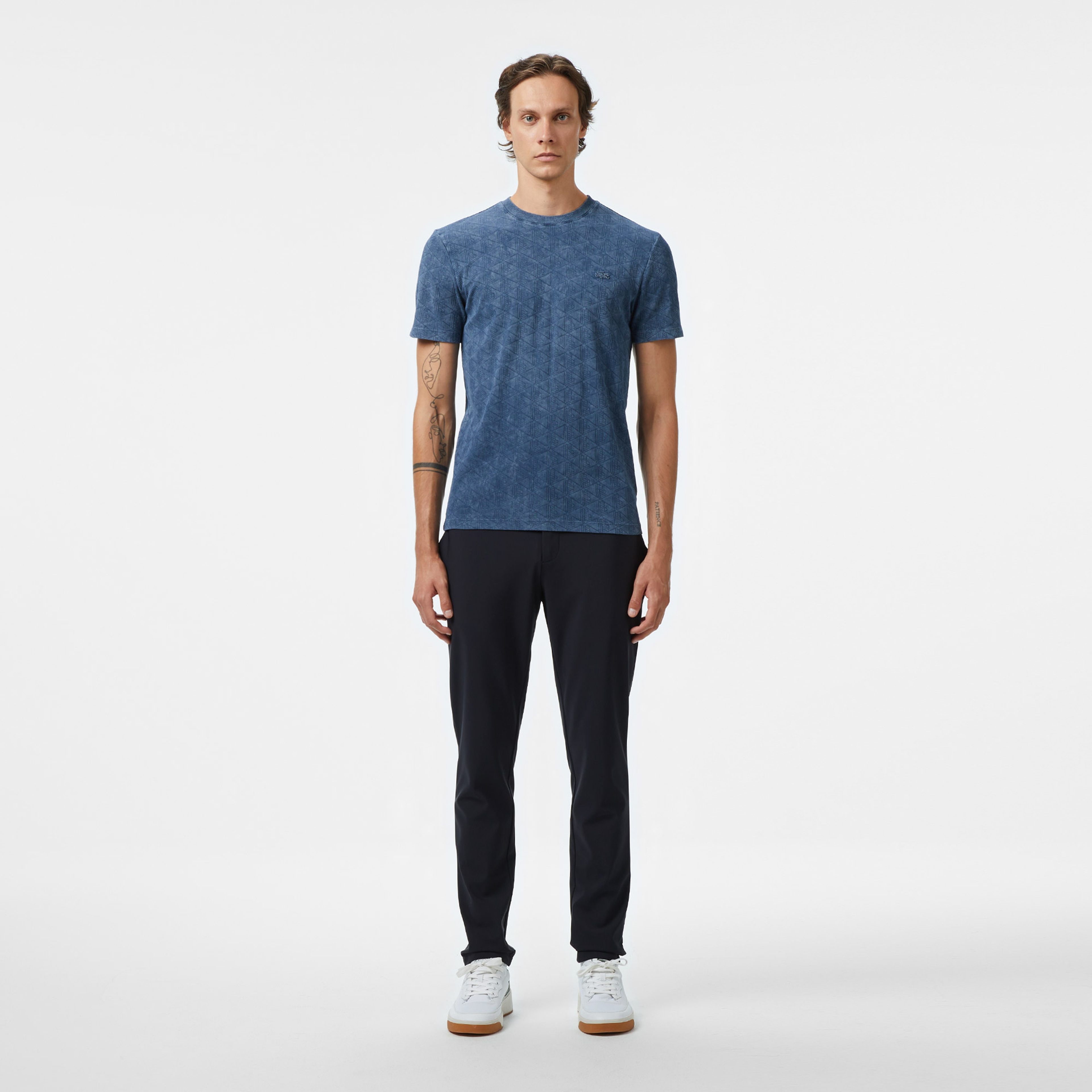Erkek Regular Fit Bisiklet Yaka Monogram Lacivert T-Shirt