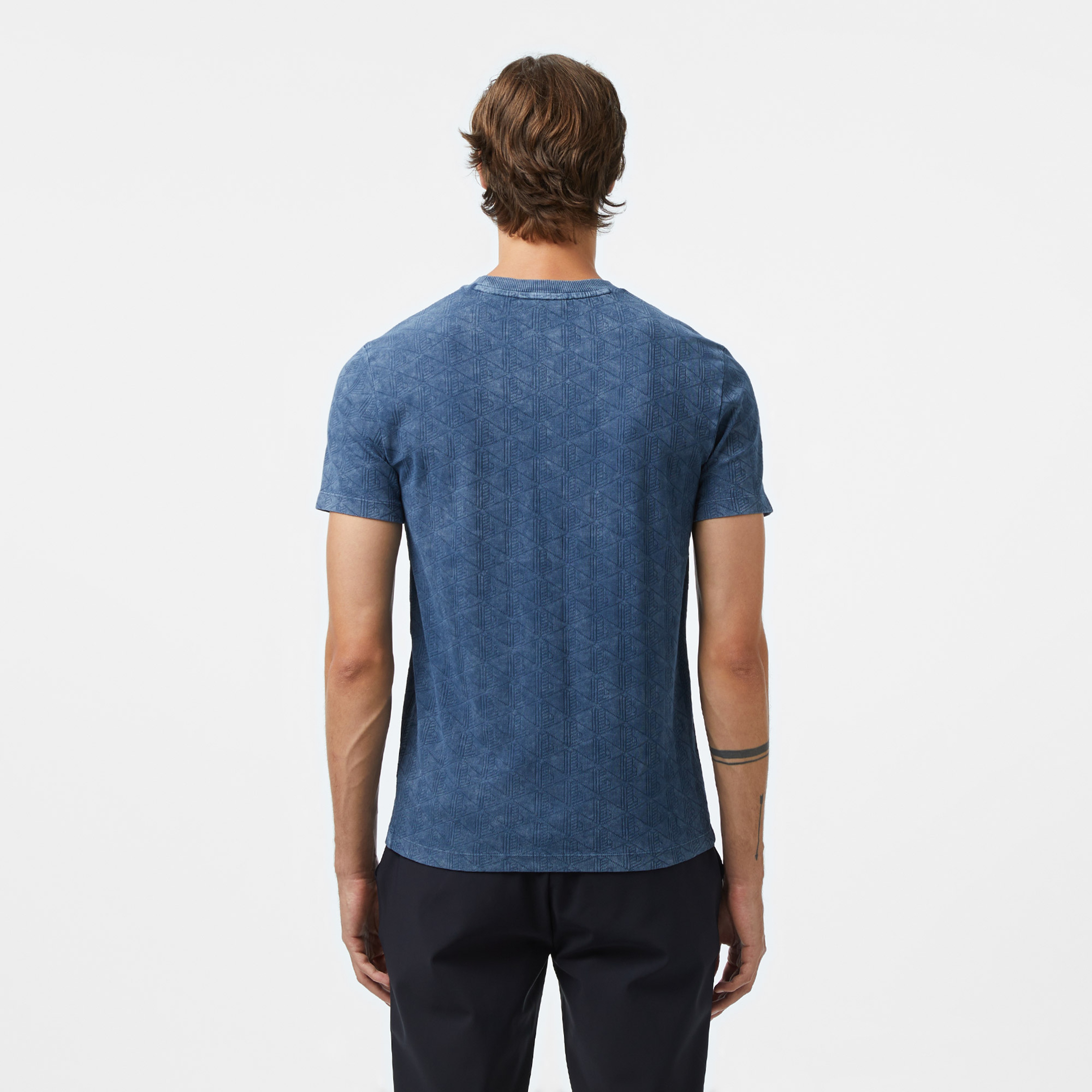 Erkek Regular Fit Bisiklet Yaka Monogram Lacivert T-Shirt