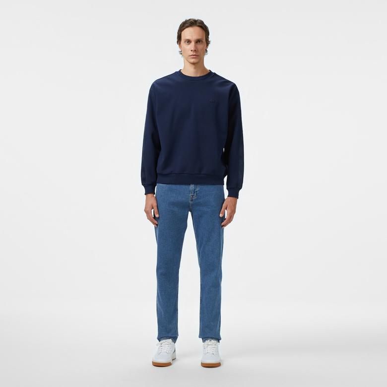 Erkek Relaxed Fit Bisiklet Yaka Lacivert Sweatshirt