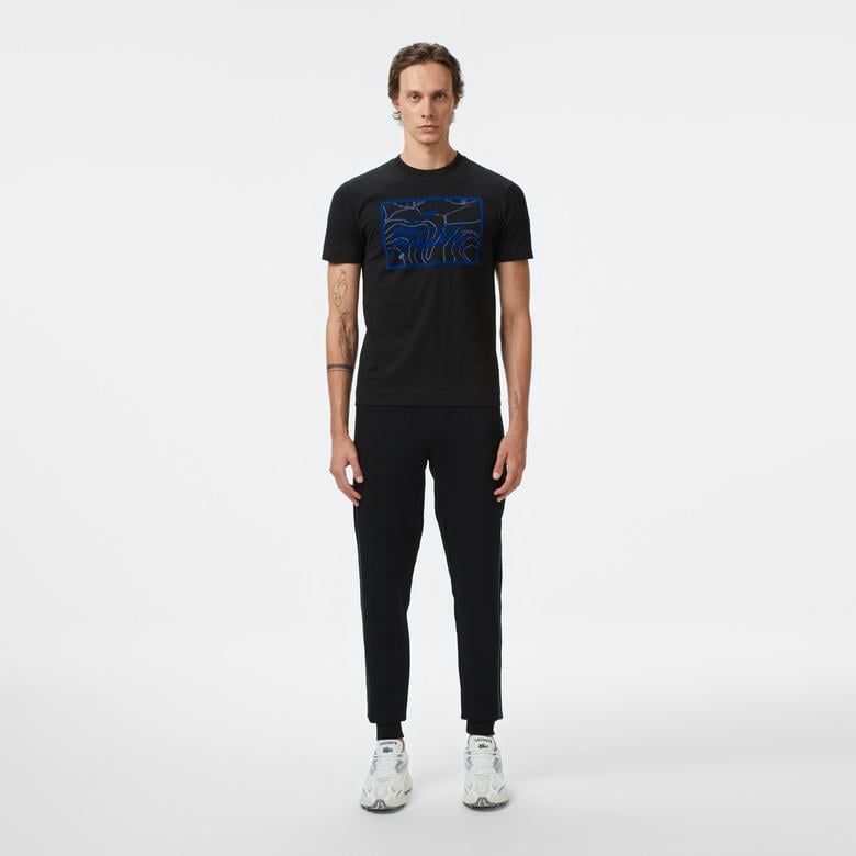 Erkek Regular Fit Bisiklet Yaka Baskılı Siyah T-Shirt