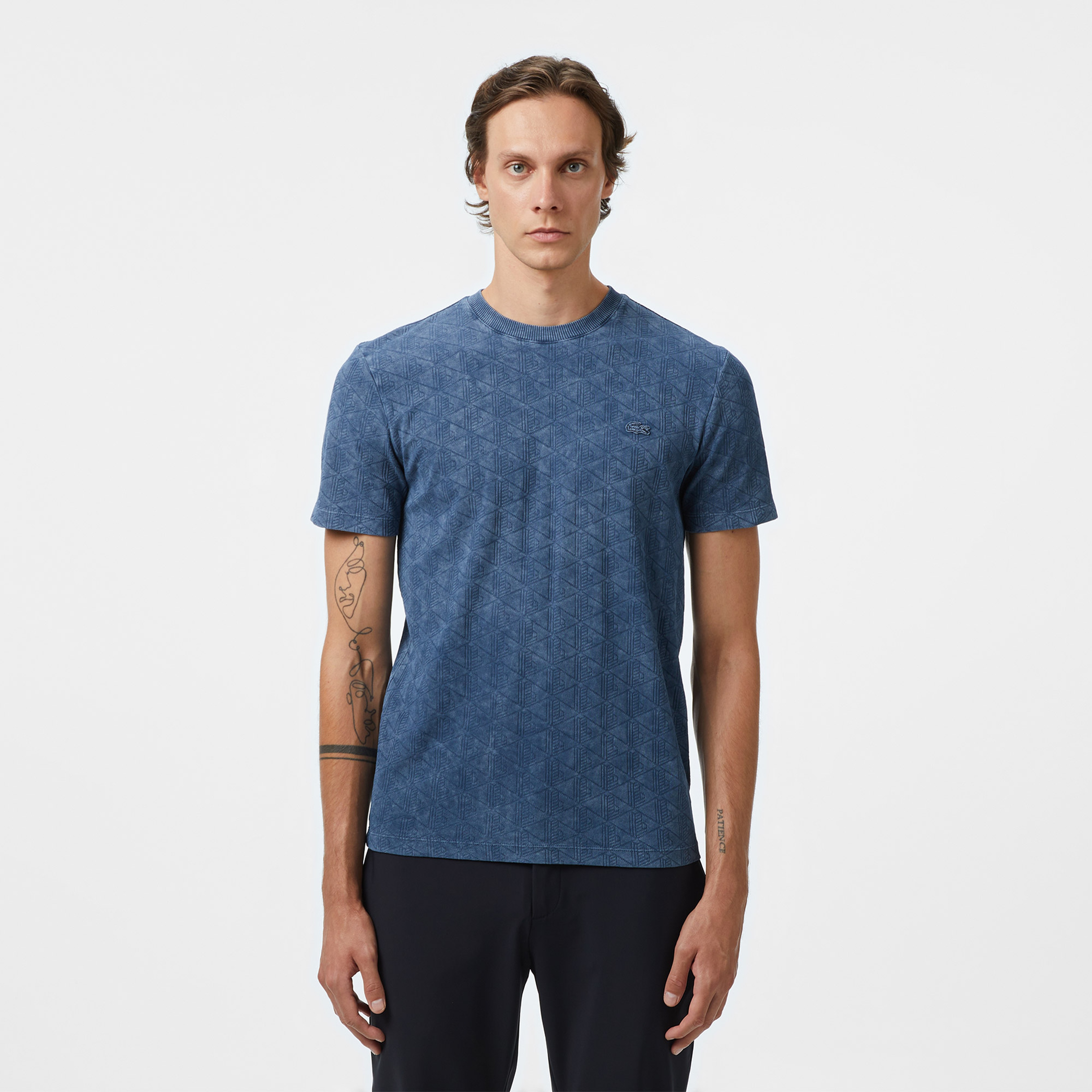 Erkek Regular Fit Bisiklet Yaka Monogram Lacivert T-Shirt