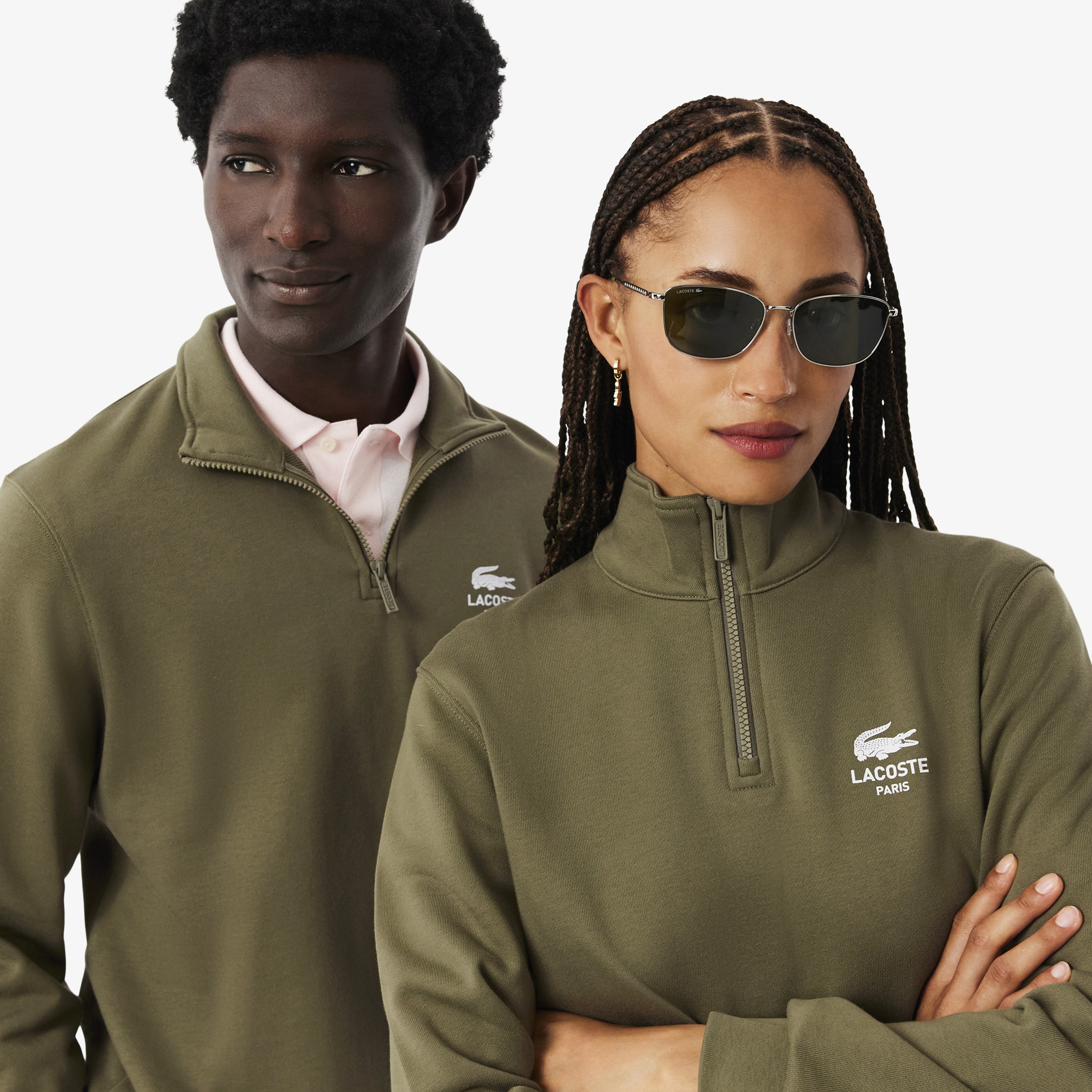 Lacoste High Neck Zip-Up Print Erkek Yeşil Sweatshirt