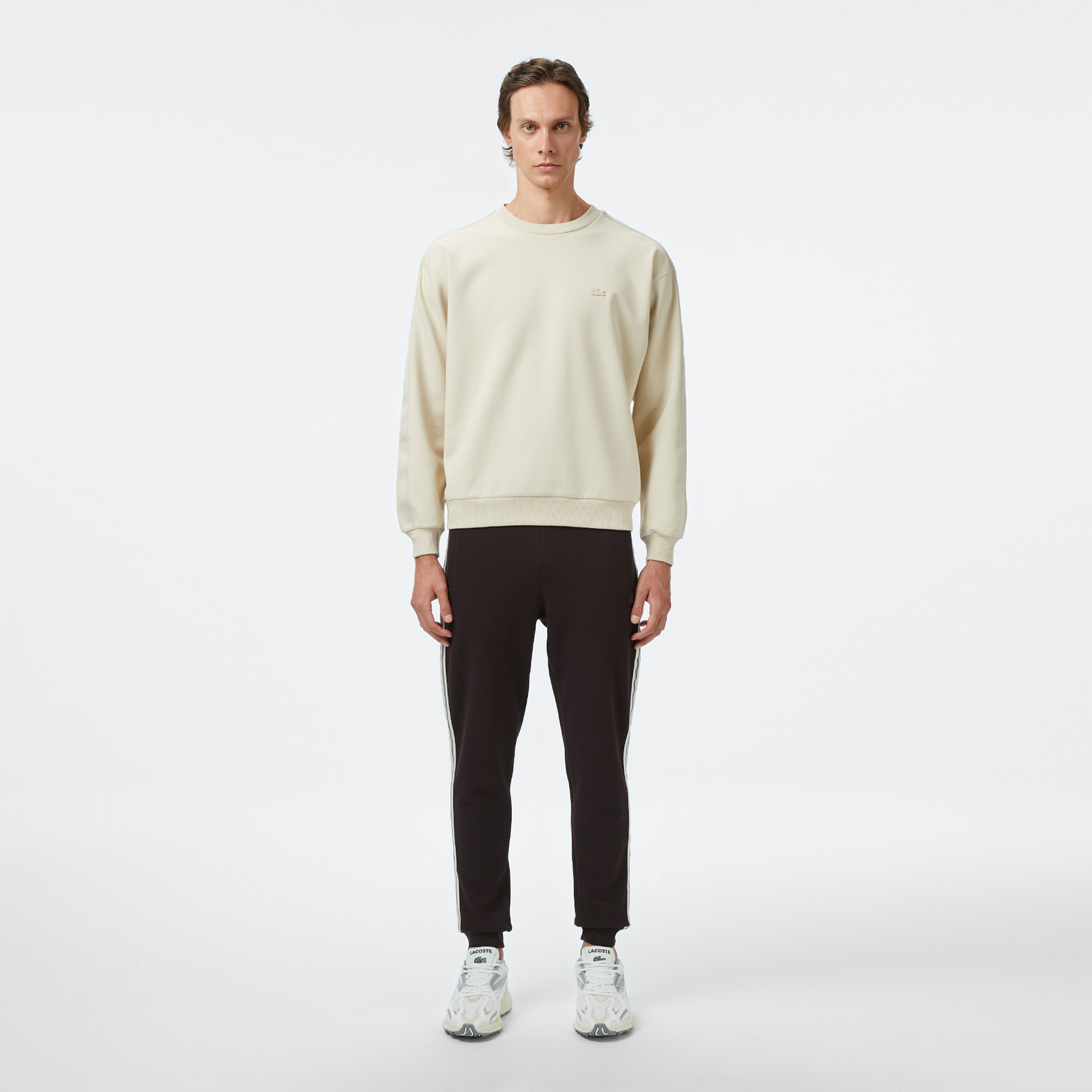 Erkek Relaxed Fit Bisiklet Yaka Açık Krem Sweatshirt
