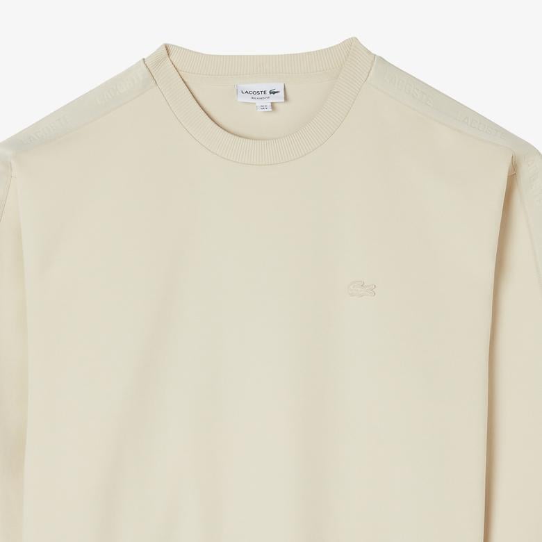 Lacoste Relaxed Fit Bisiklet Yaka Erkek Krem Sweatshirt
