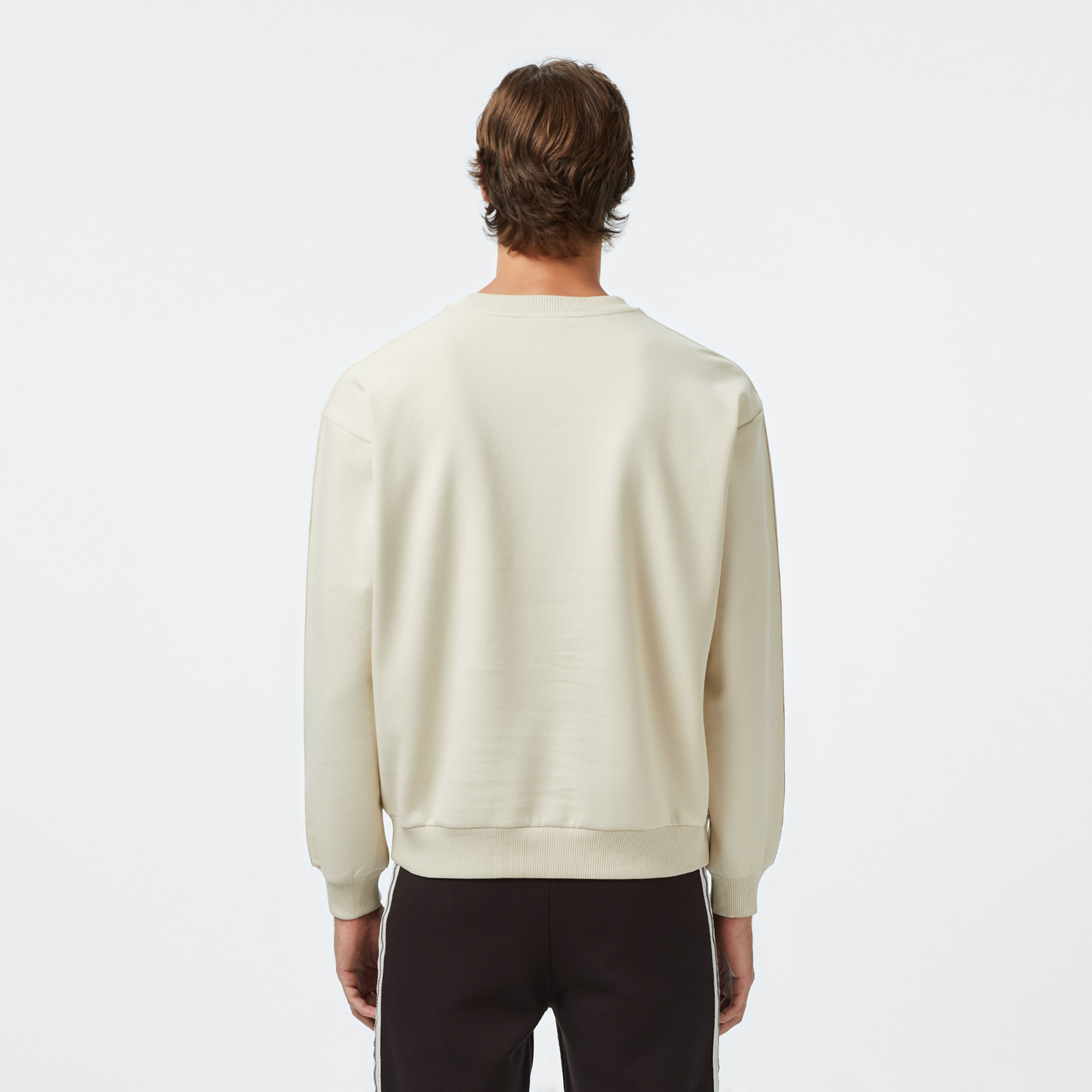 Erkek Relaxed Fit Bisiklet Yaka Açık Krem Sweatshirt