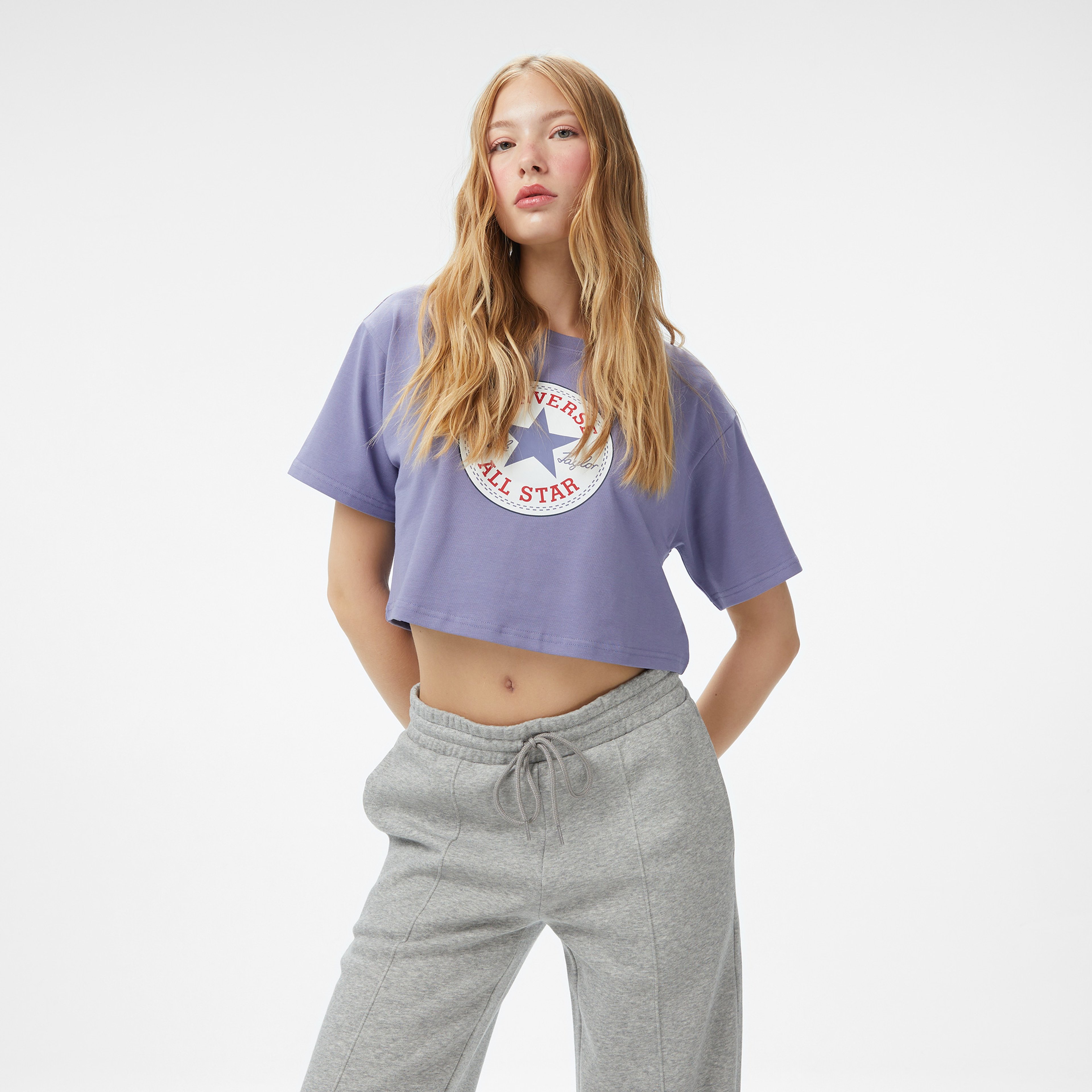 Converse Baskılı Kadın Mor T-Shirt