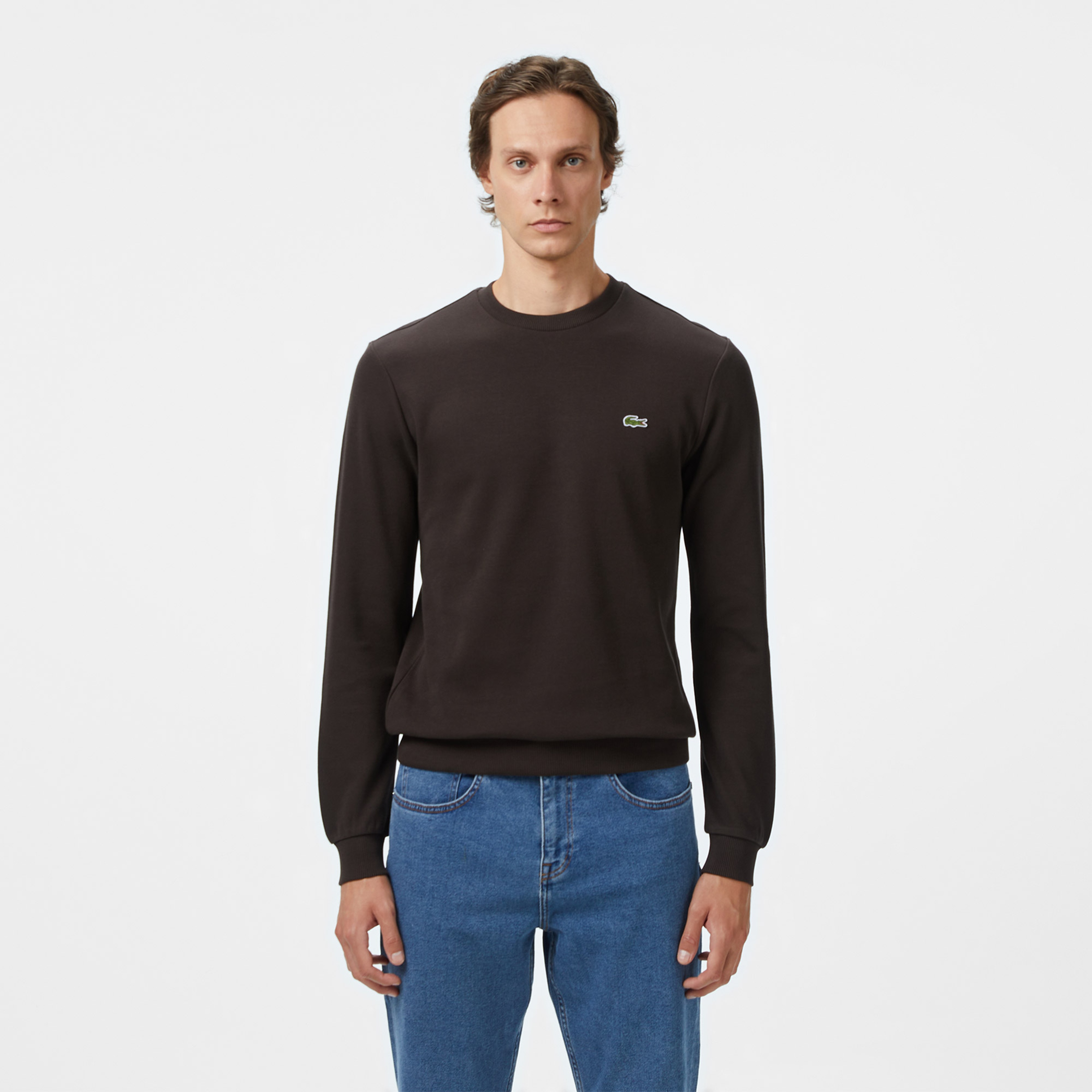 Erkek Regular Fit Uzun Kollu Bisiklet Yaka Kahverengi T-Shirt