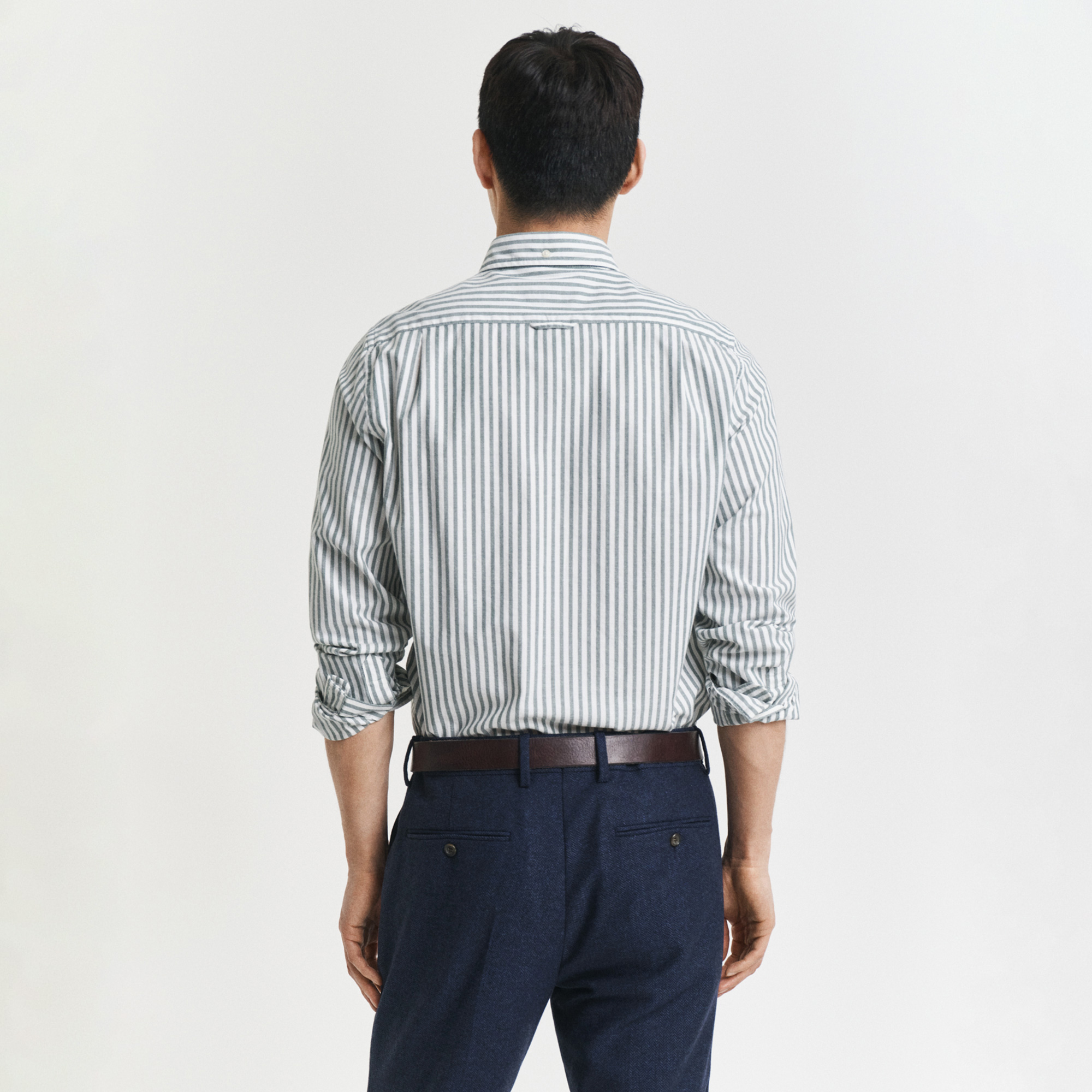GANT Erkek Yeşil Slim Fit Düğmeli Yaka Çizgili Oxford Gömlek