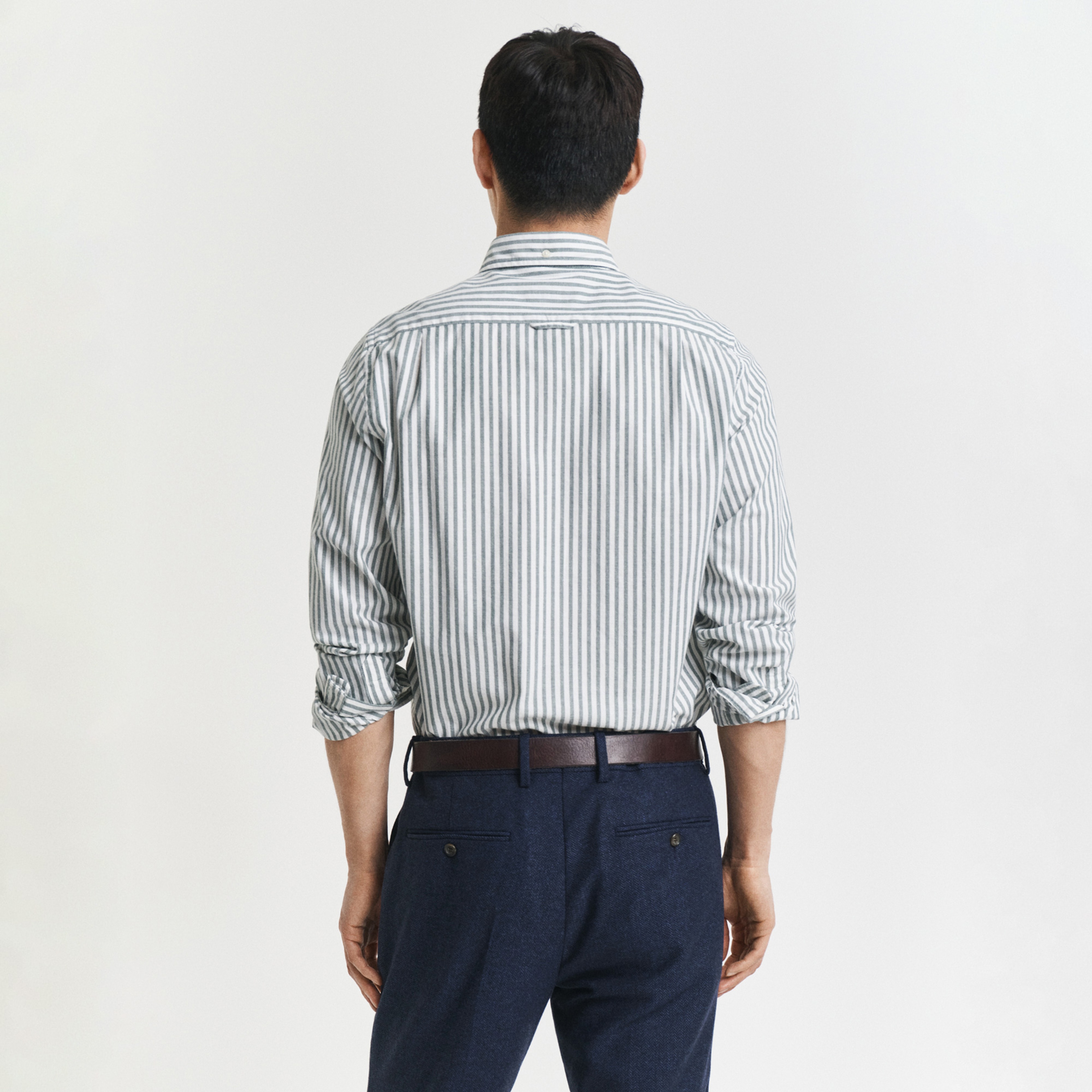 GANT Erkek Yeşil Slim Fit Düğmeli Yaka Çizgili Oxford Gömlek