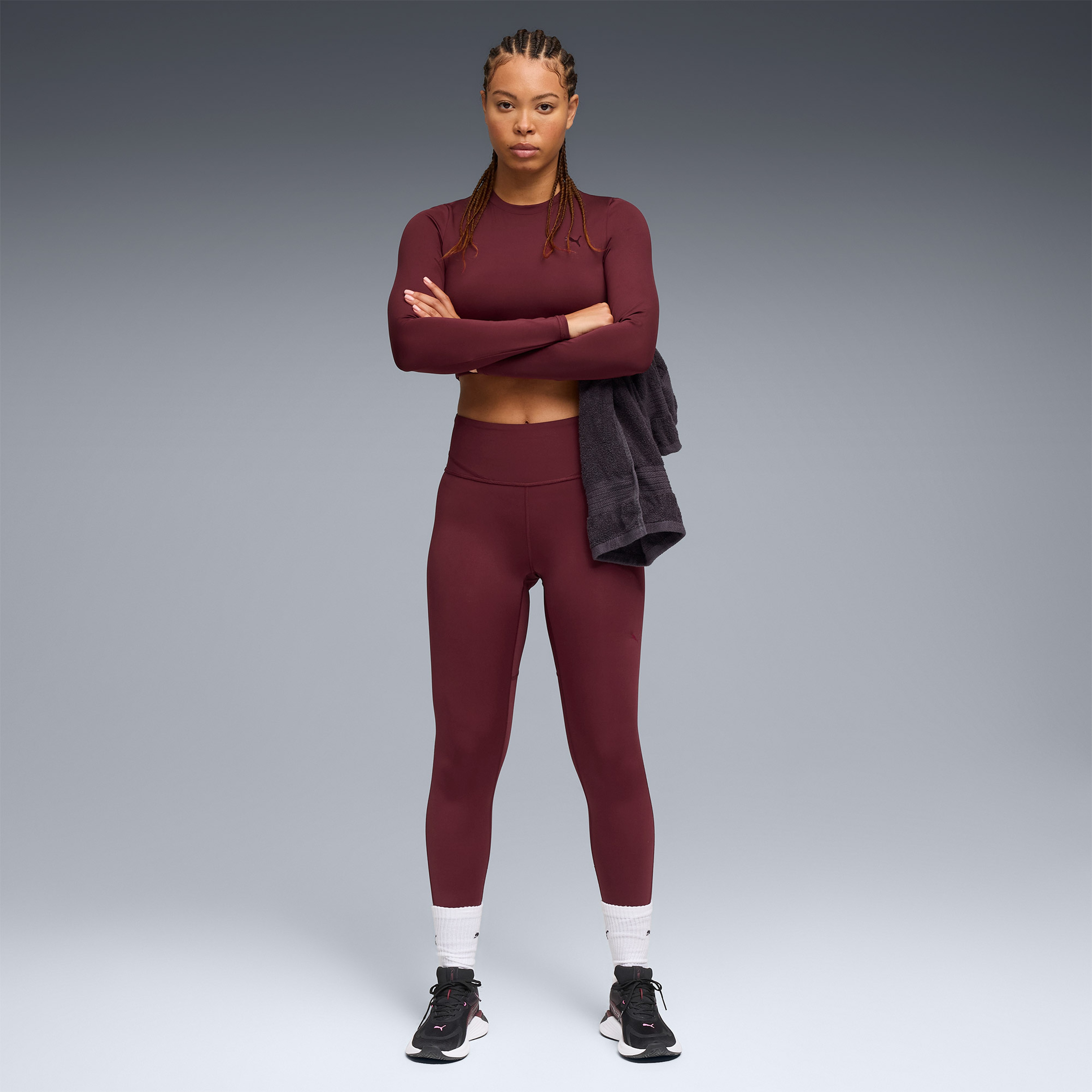 Puma Shape Cropped Ls Kadın Bordo Antrenman T-Shirt