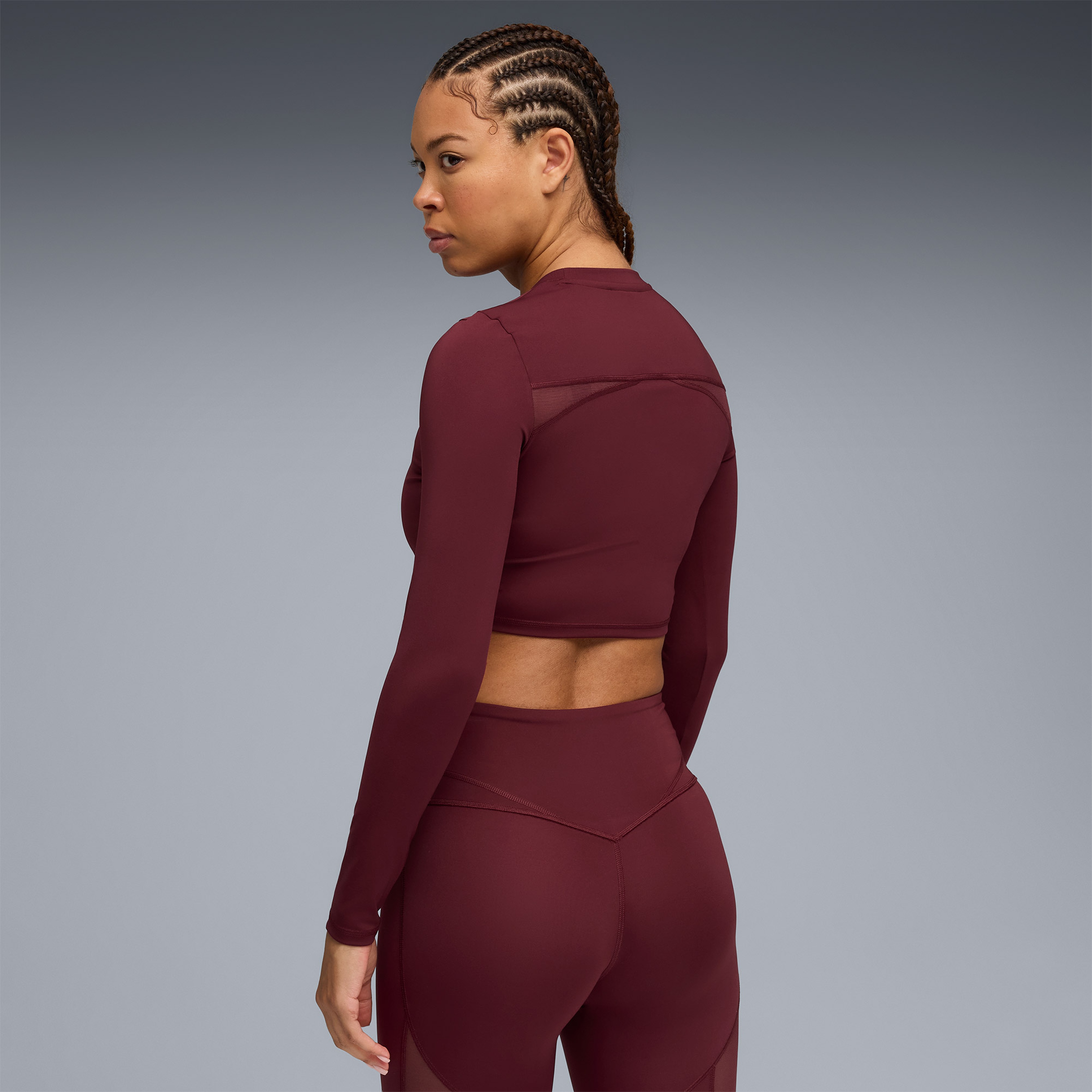 Puma Shape Cropped Ls Kadın Bordo Antrenman T-Shirt