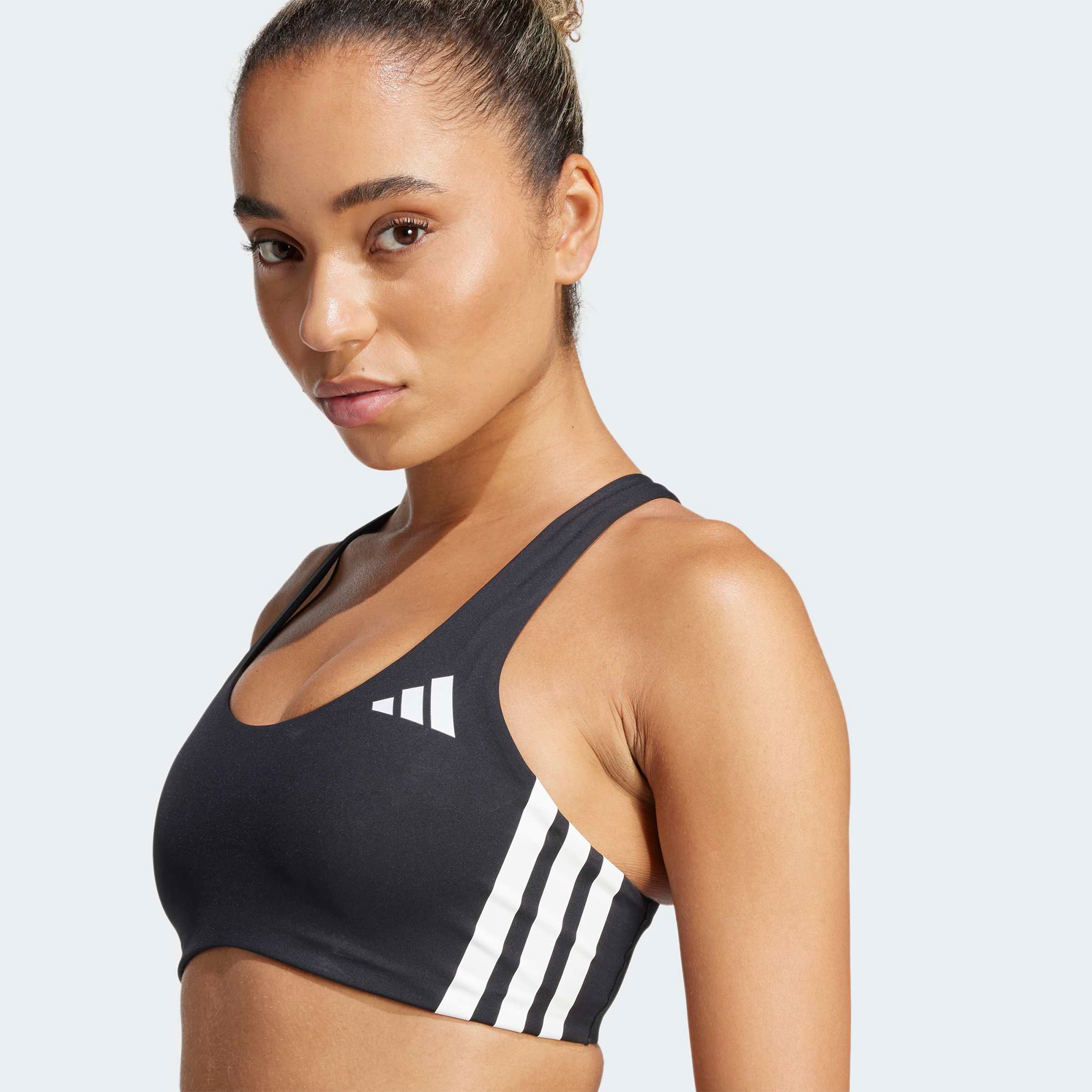 adidas Powerreact Train Medium Support 3 Stripes Kadın Siyah Antrenman Bra