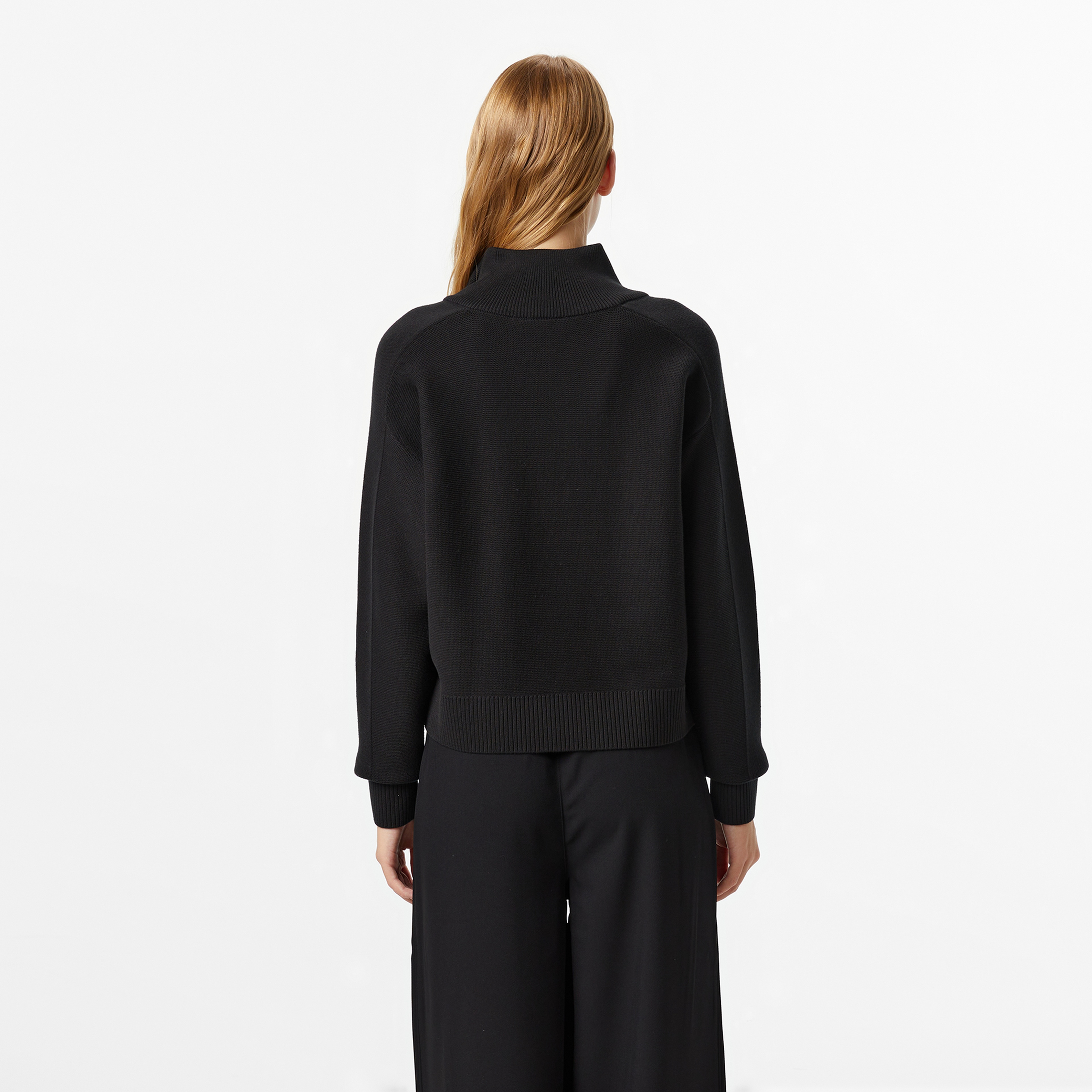 Kadın Classic Fit Yarım Fermuarlı Siyah Kazak