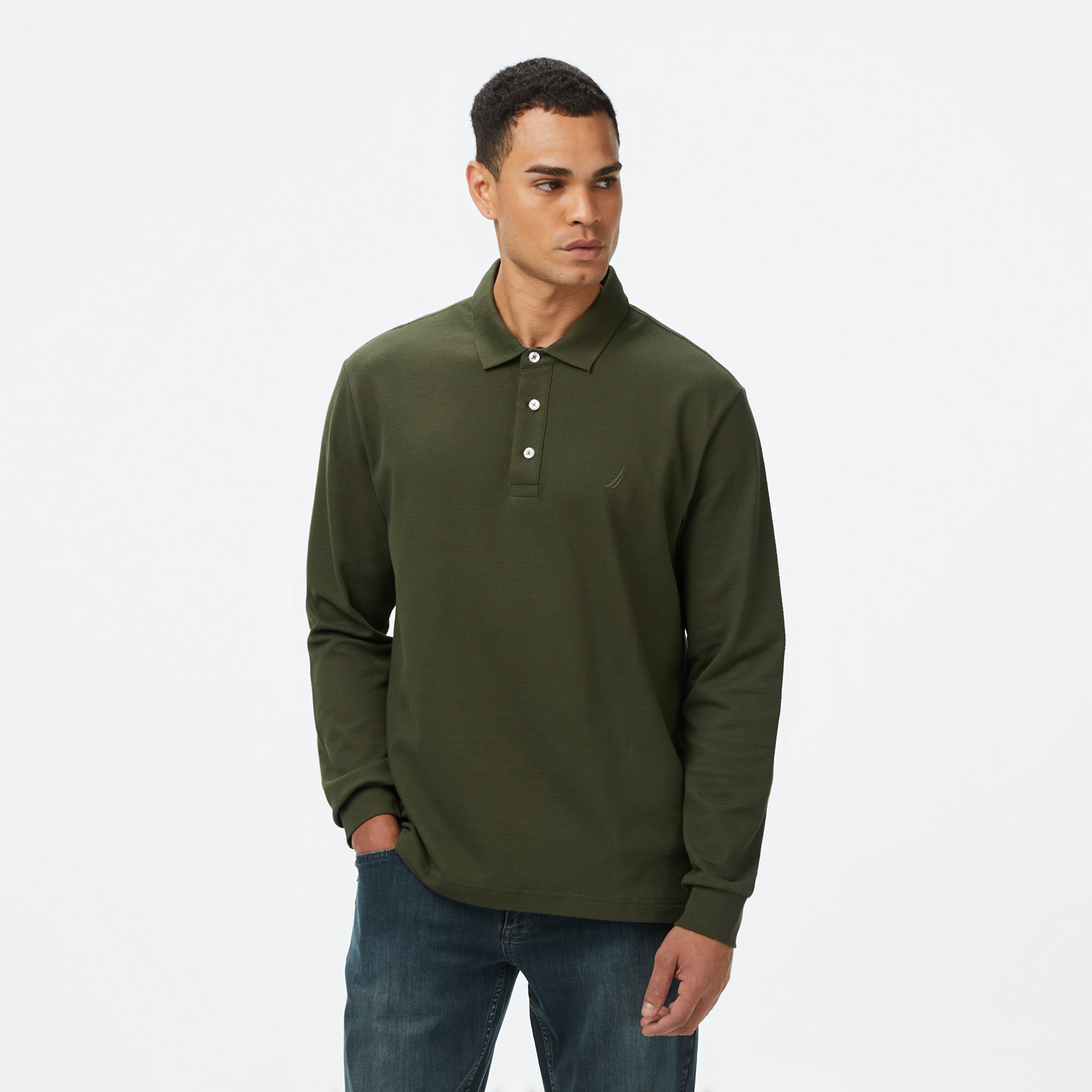 Nautica Erkek Yeşil Classic Fit Uzun Kollu Polo
