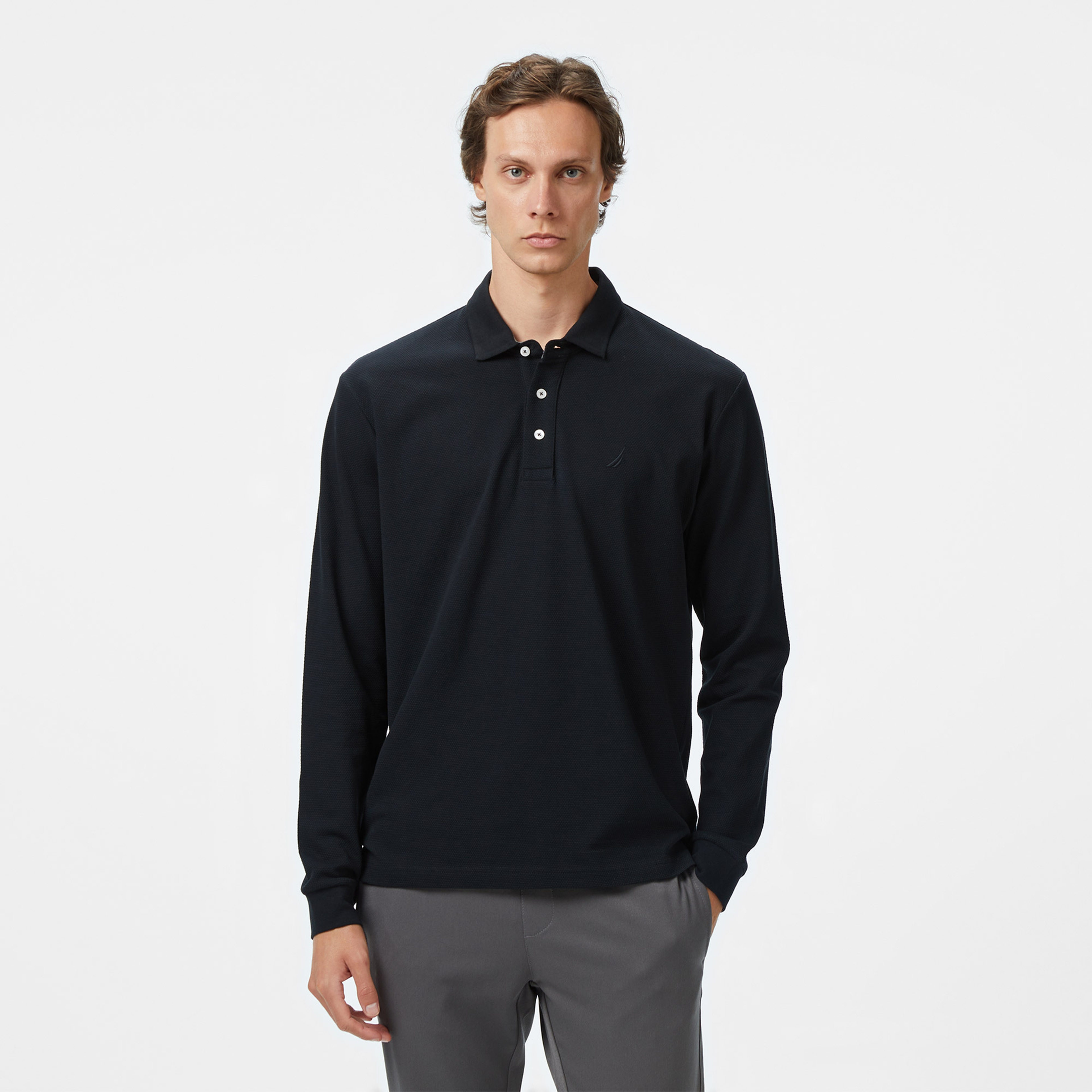 Nautica Erkek Siyah Classic Fit Uzun Kollu Polo